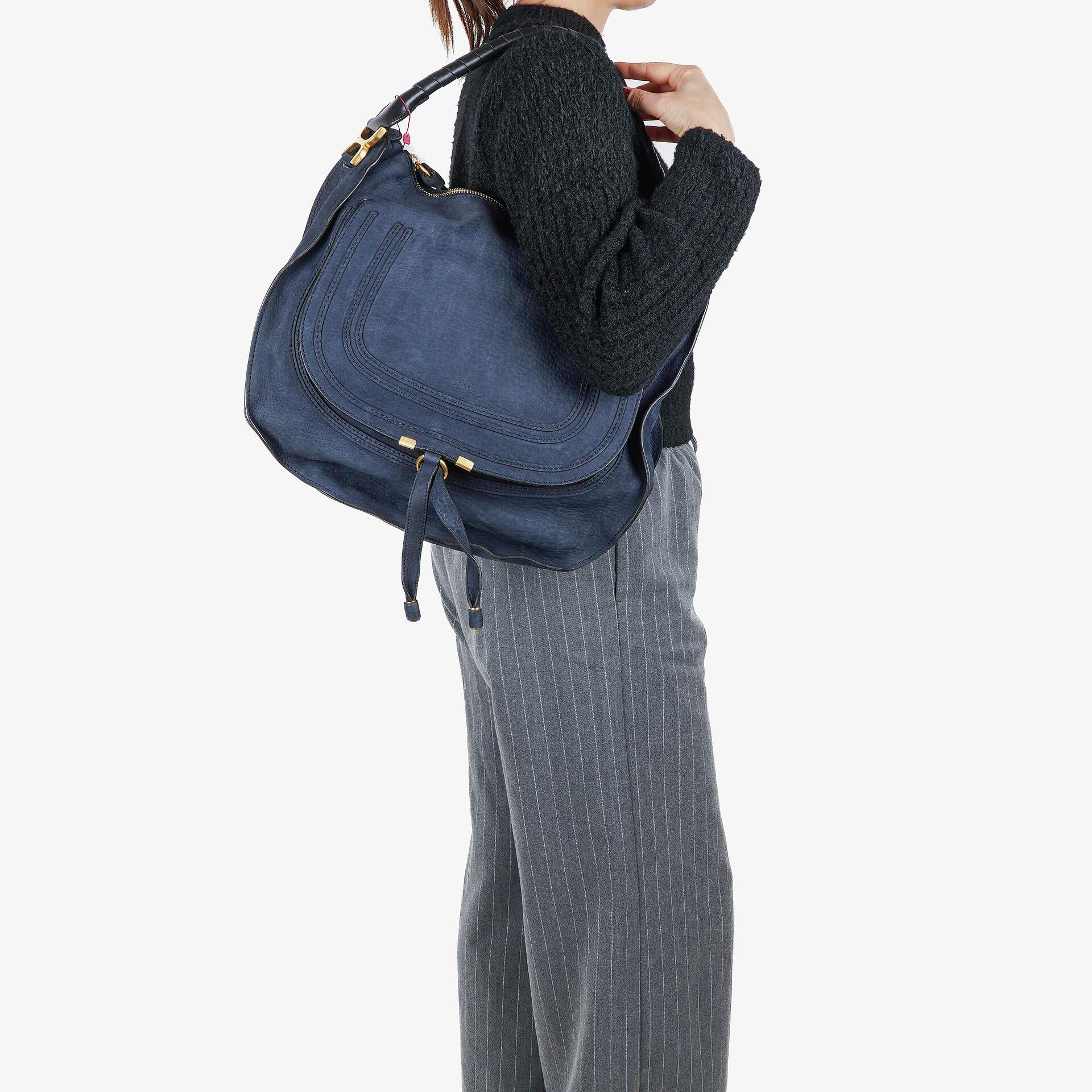 Chloe Marcie Navy Nubuk Shoulde Bag