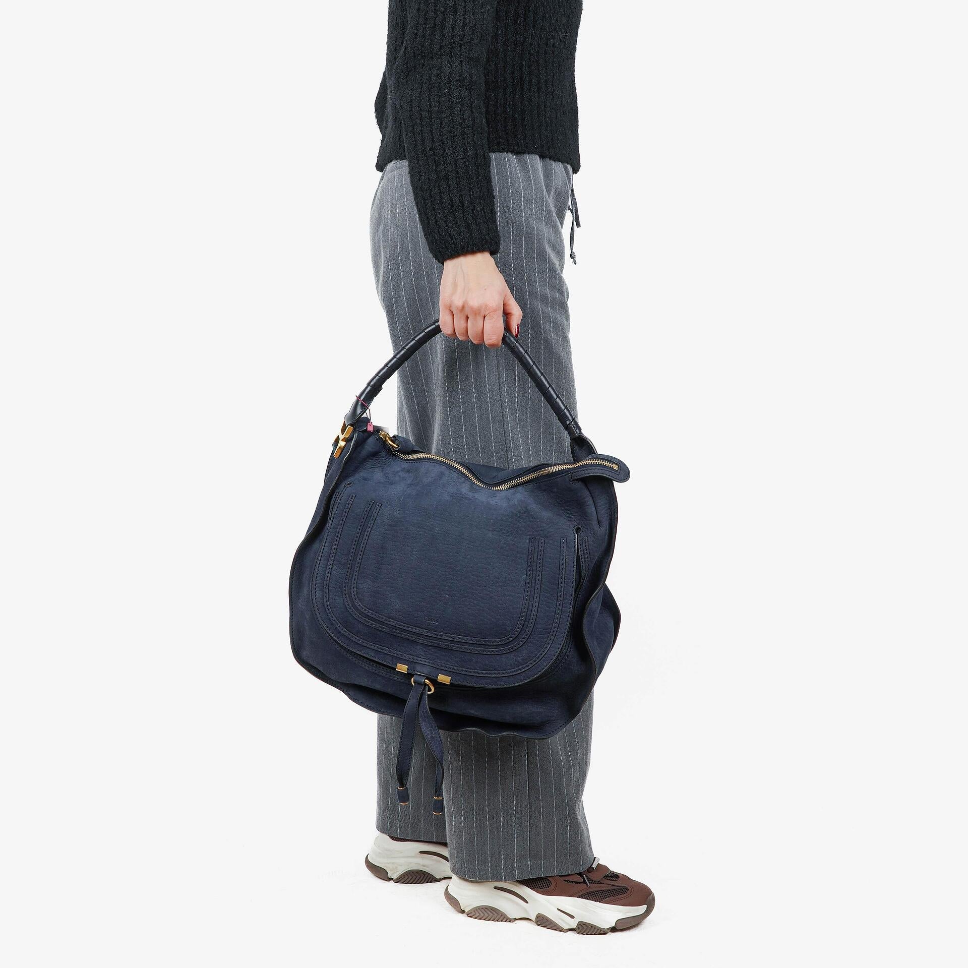 Chloe Marcie Navy Nubuk Shoulde Bag