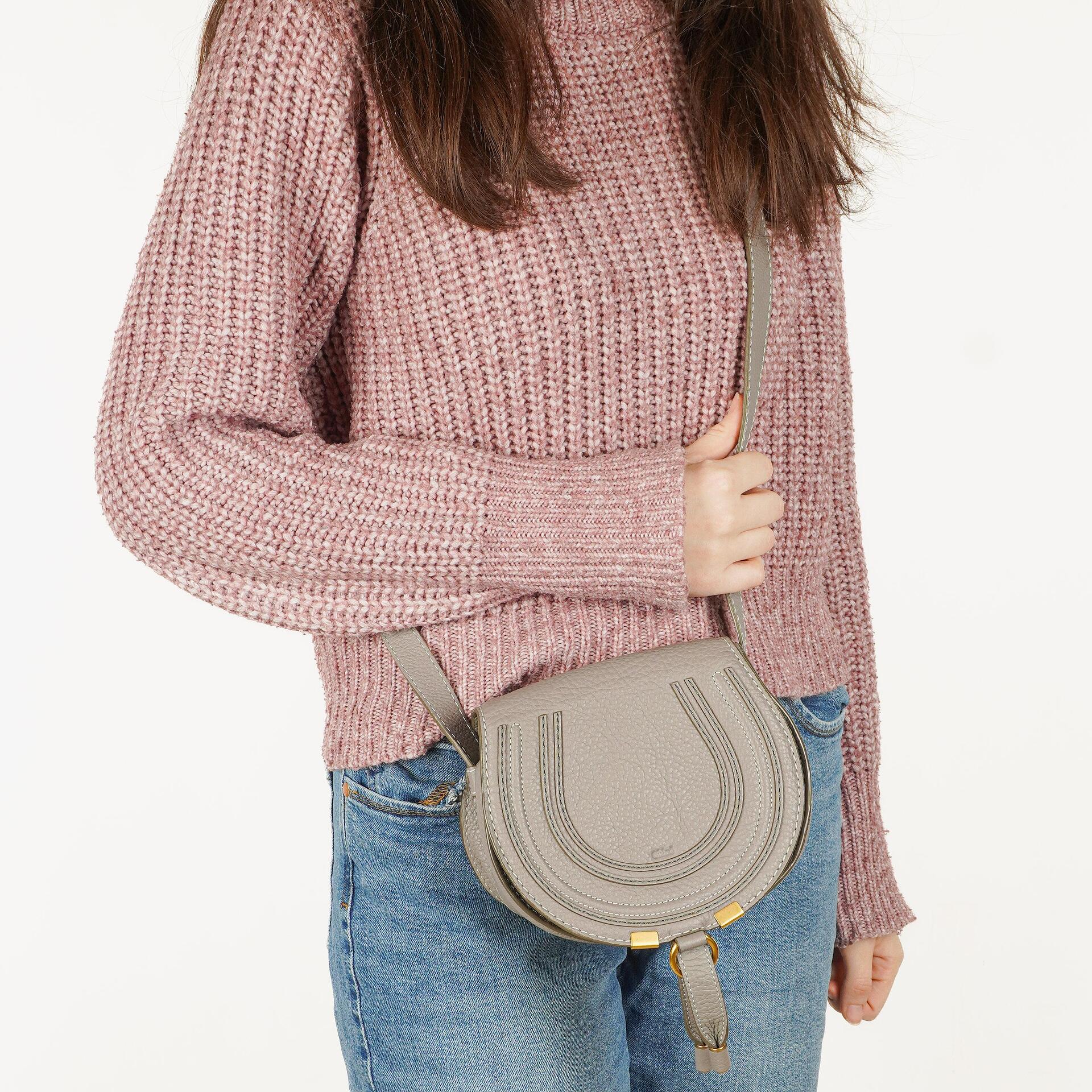 Chloe Marcie Neutral Grey Leather Saddle Crossbody Bag