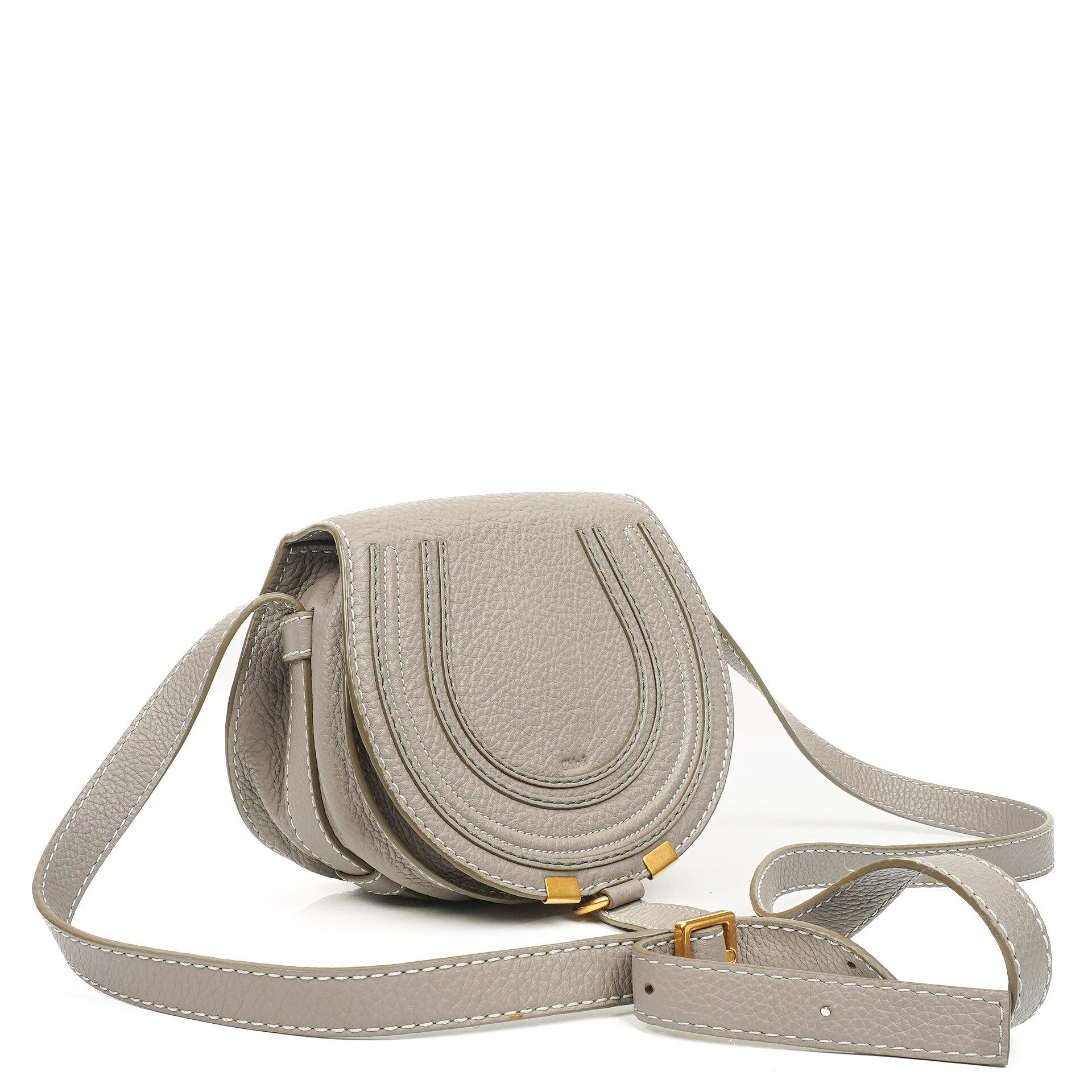 Chloe Marcie Neutral Grey Leather Saddle Crossbody Bag