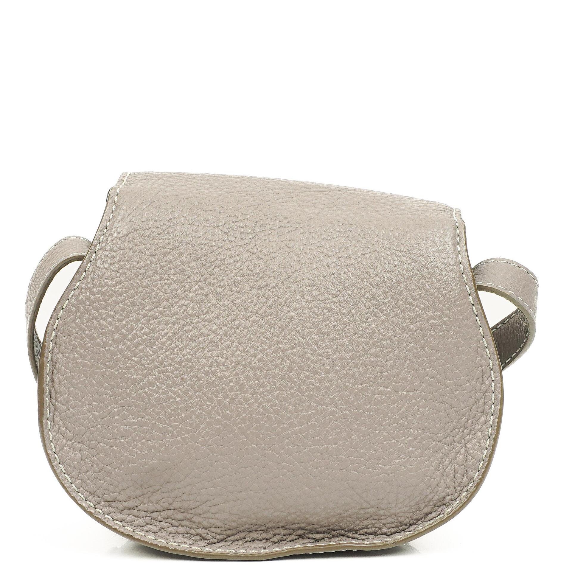 Chloe Marcie Neutral Grey Leather Saddle Crossbody Bag