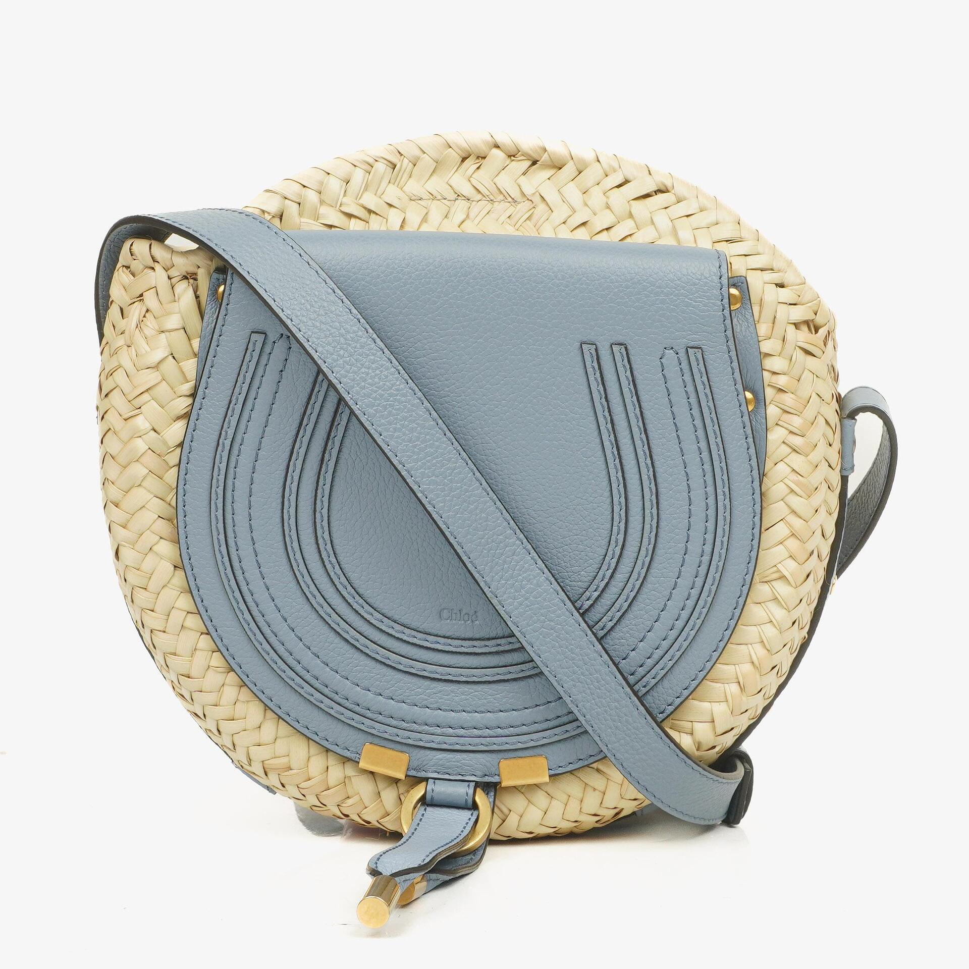Chloe Marcie Raffia and Leather Basket Crossbody Bag