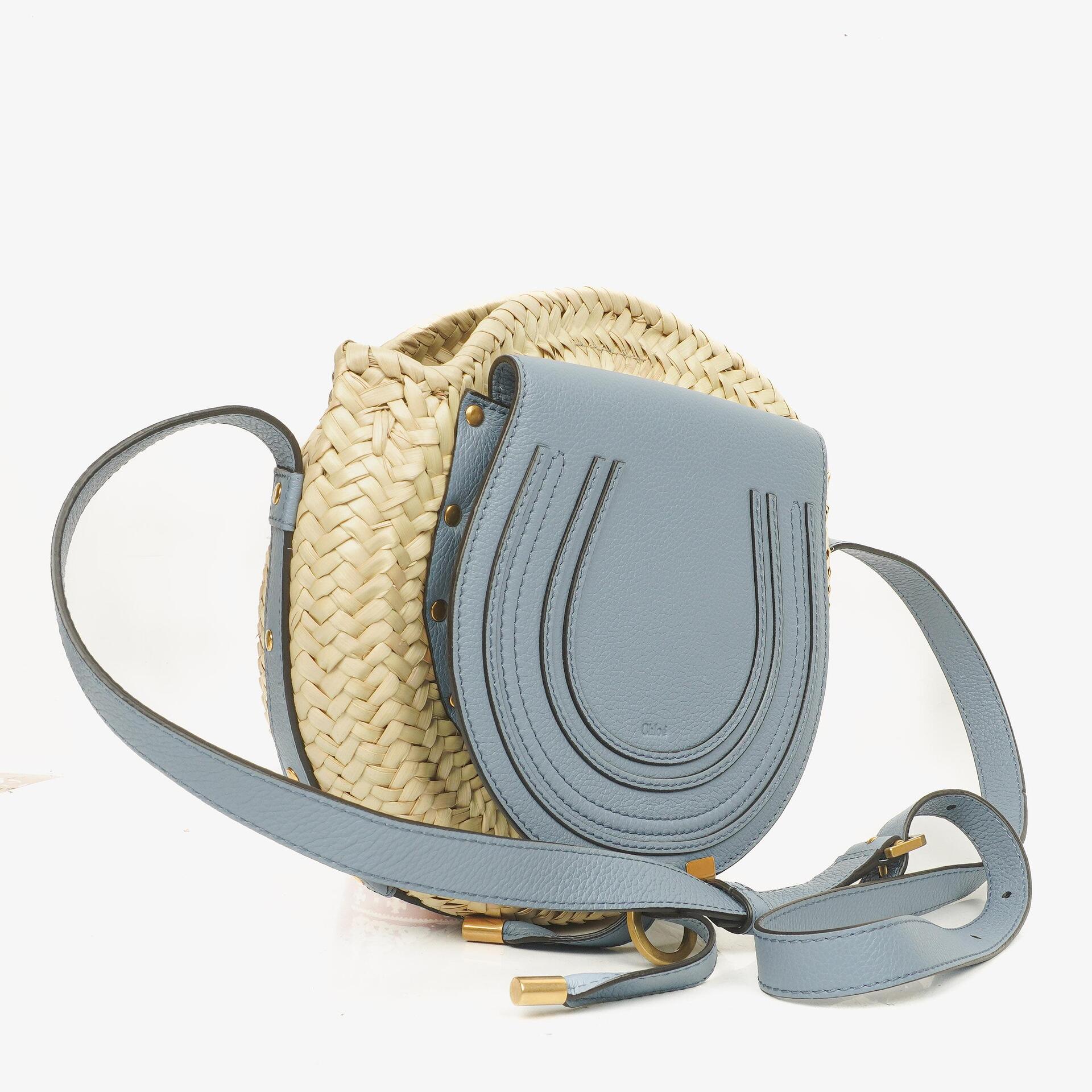 Chloe Marcie Raffia and Leather Basket Crossbody Bag