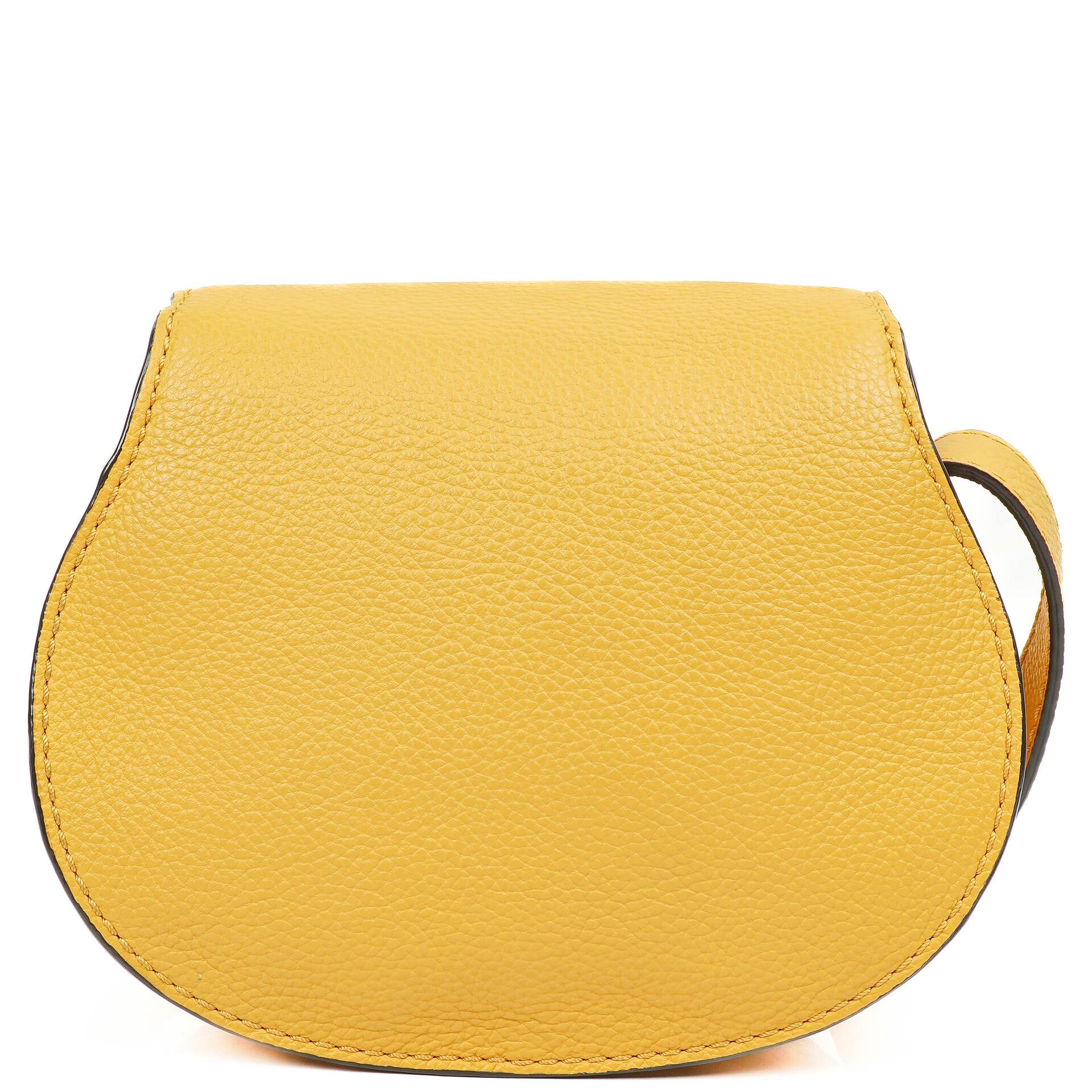 Chloe Marcie Saddle Small Crossbody Bag In Dusty Yellow Pebbled Leather