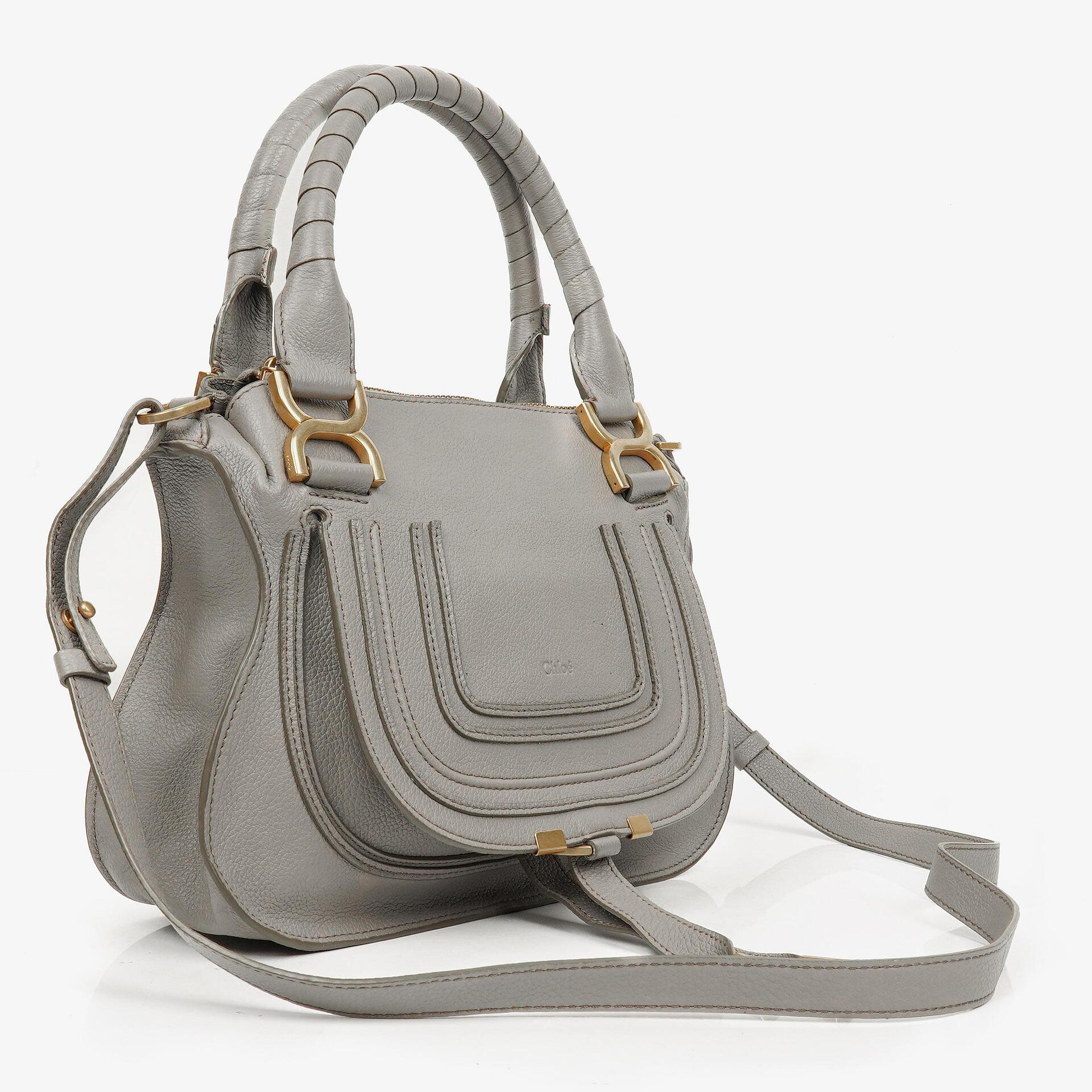 Chloe Marcie Small Cashmere Grey Grained Leather Bag