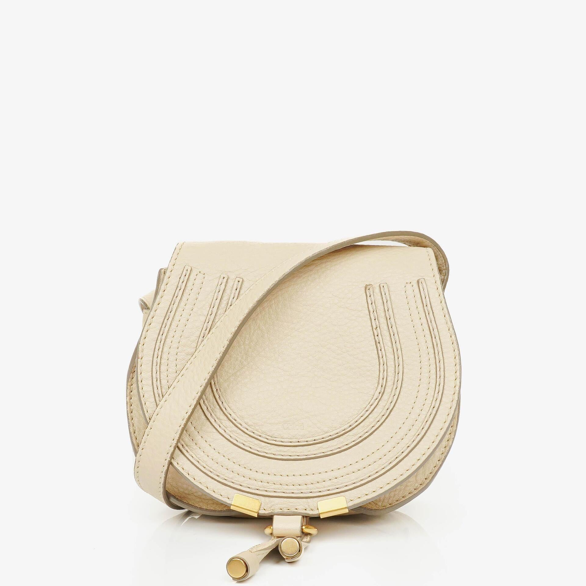 Chloe Marcie Sweet Beige Leather Saddle Crossbody Bag