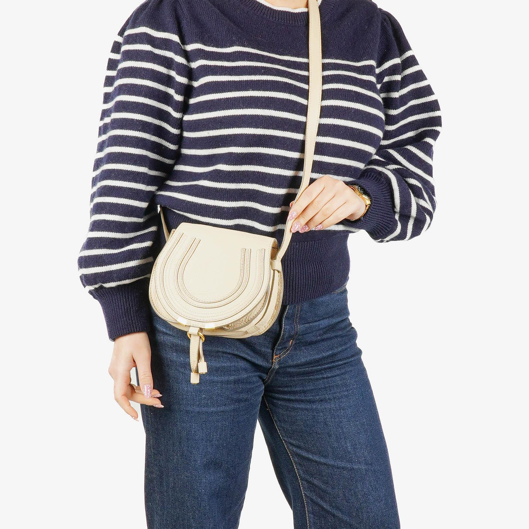 Chloe Marcie Sweet Beige Leather Saddle Crossbody Bag