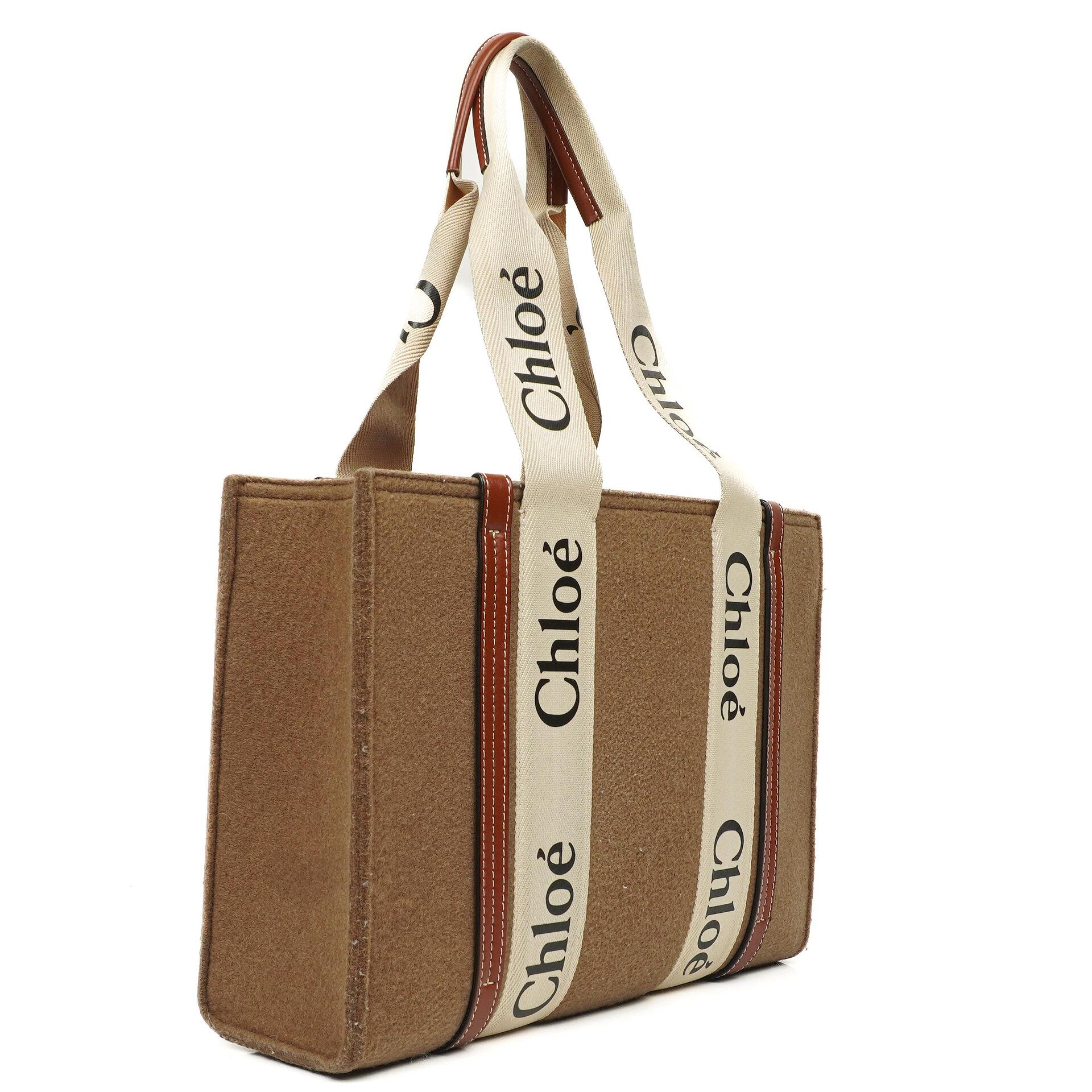 Chloe Medium Woody Wool Tote Bag Brown