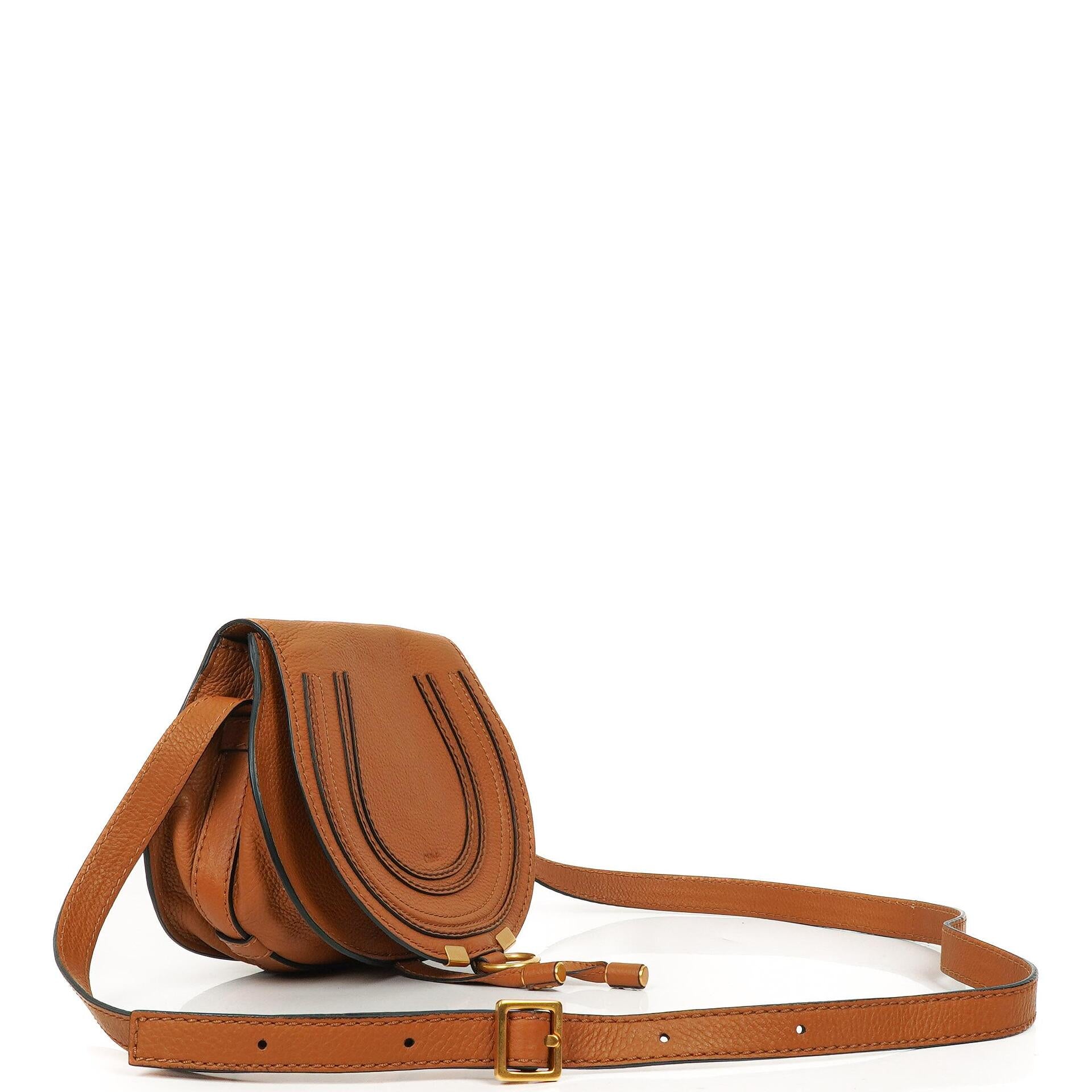 Chloe Mini Marcie Tan Grained Calfskin Saddle Crossbody Bag
