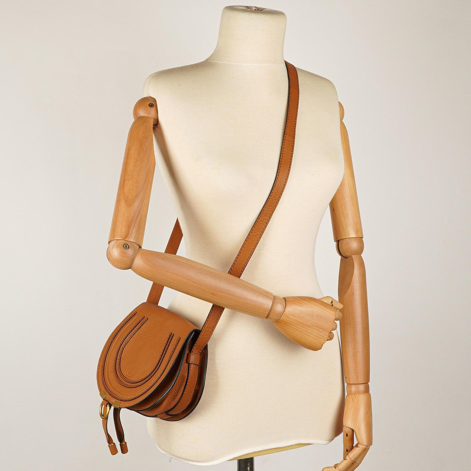 Chloe Mini Marcie Tan Grained Calfskin Saddle Crossbody Bag