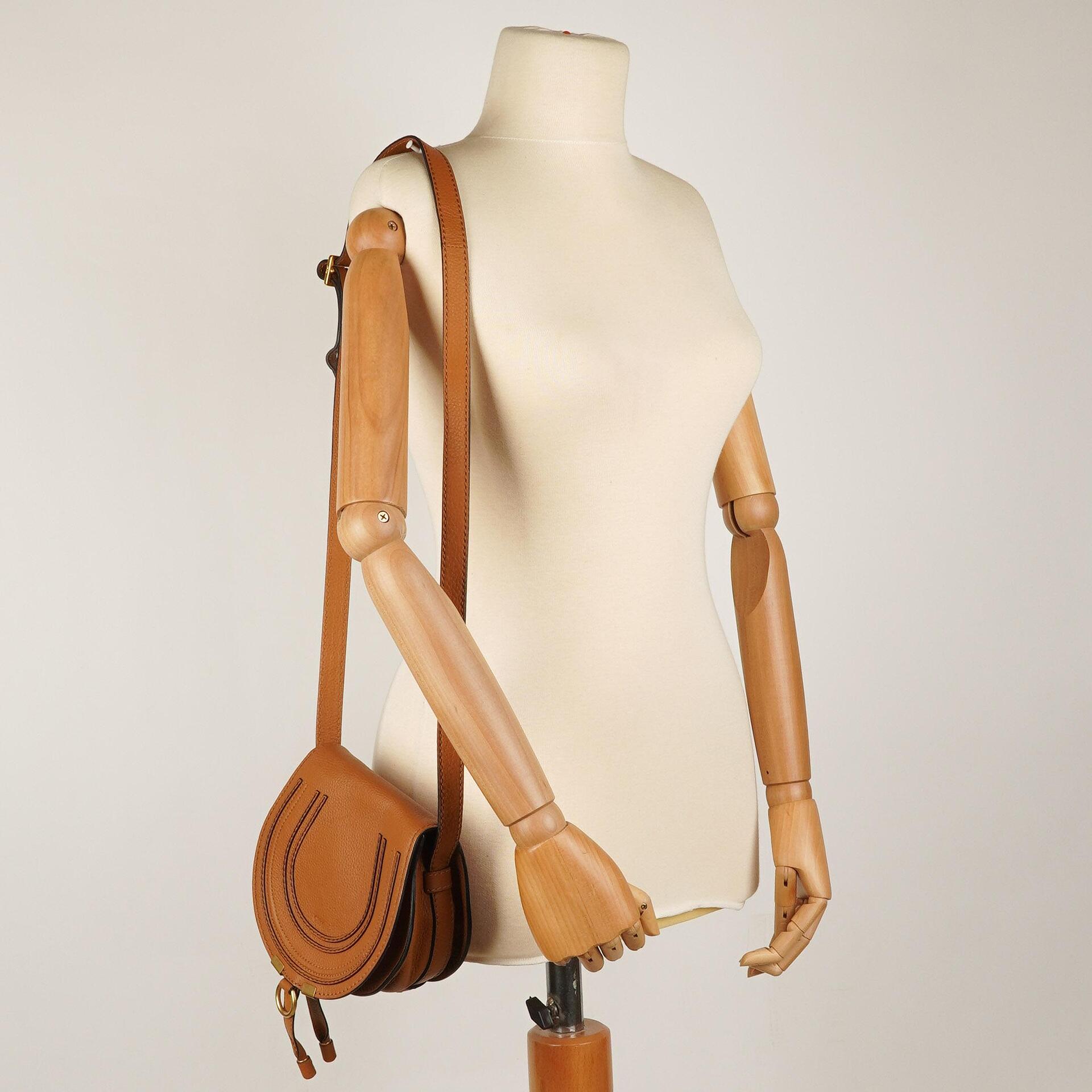 Chloe Mini Marcie Tan Grained Calfskin Saddle Crossbody Bag
