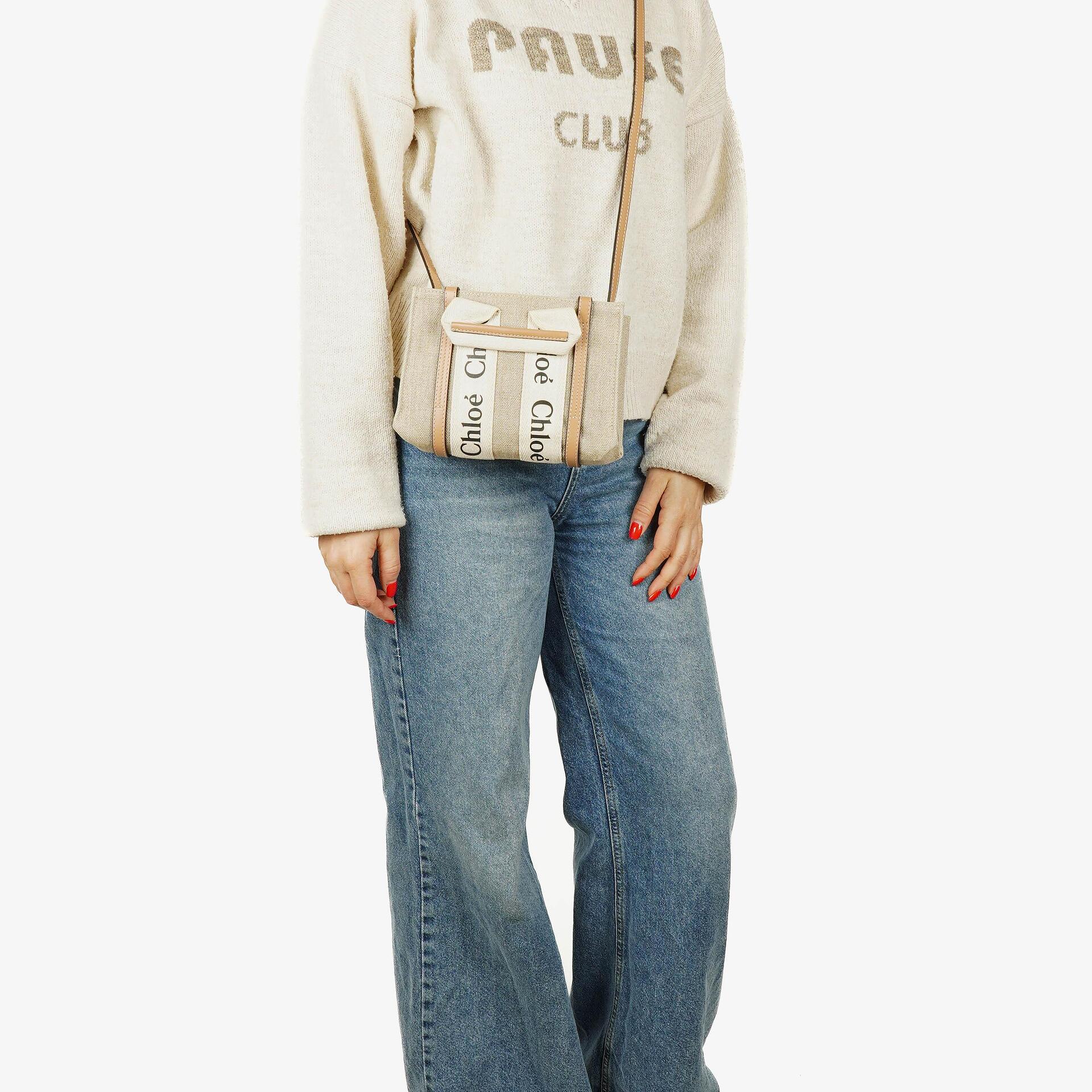 Chloe Mini Woody Linen Tote Bag