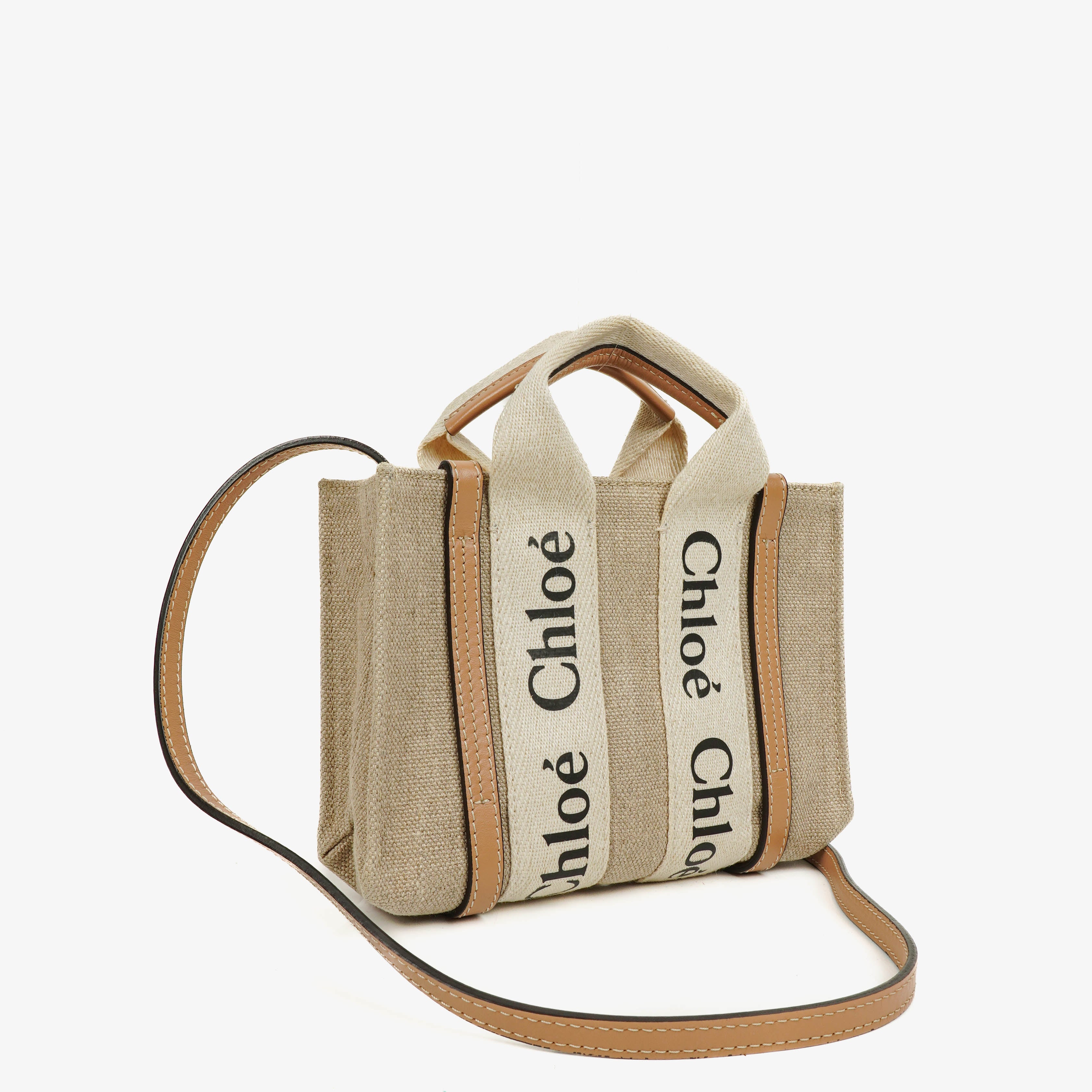 Chloe Mini Woody Linen Tote Bag