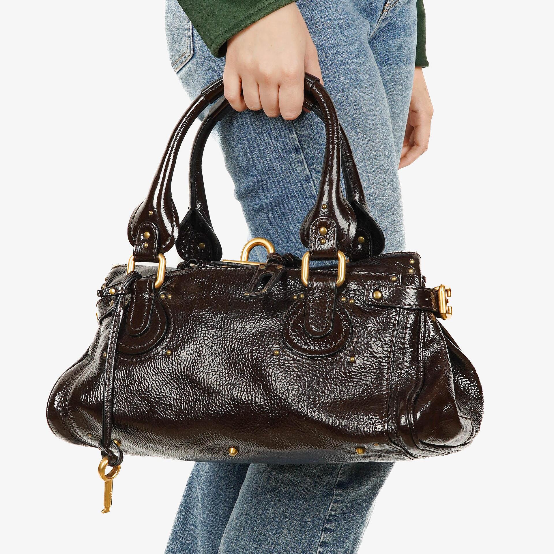 Chloe Paddington Dark Brown Patent Leather Satchel Bag