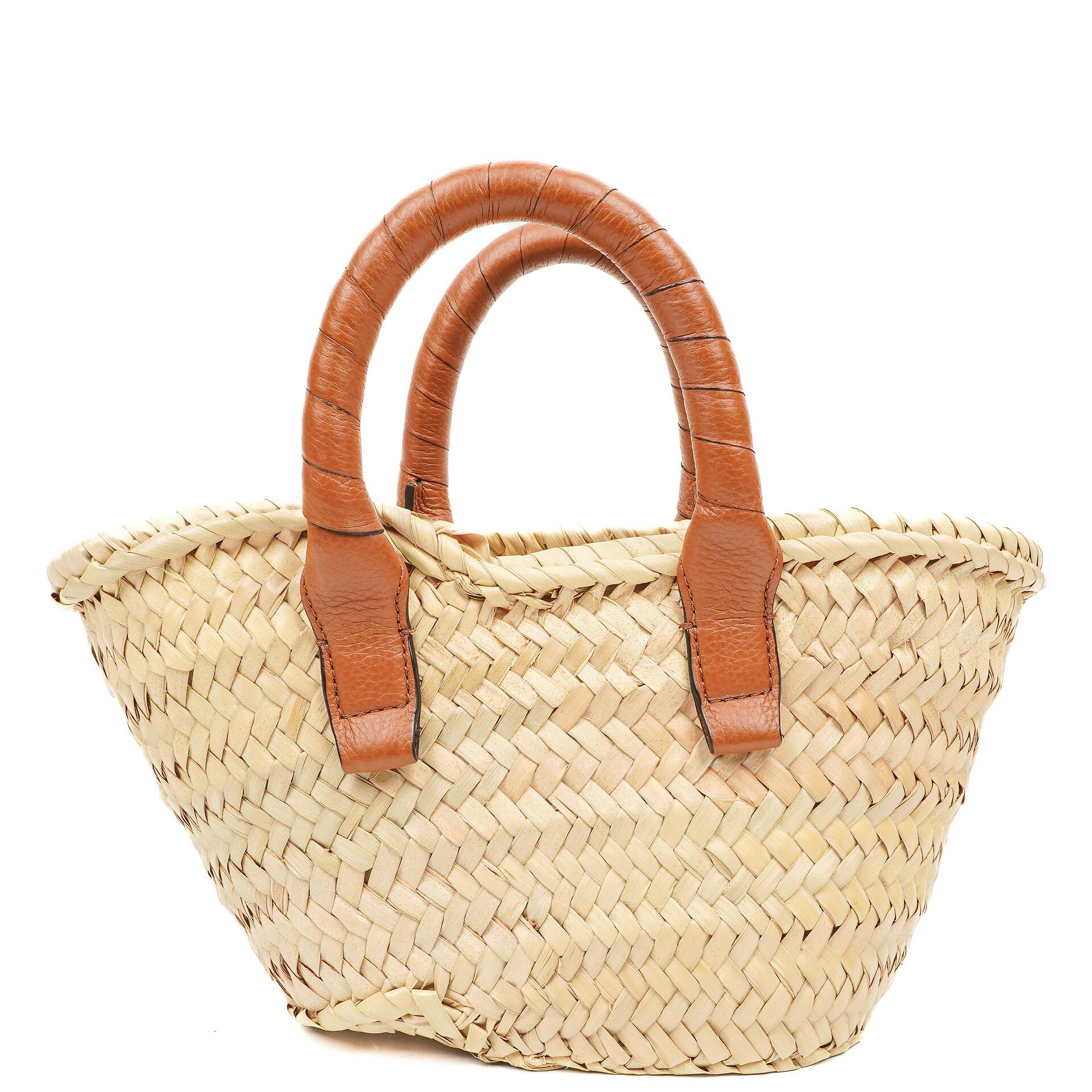Chloe Raffia Mini Marcie Grain Calfskin Tan Basket