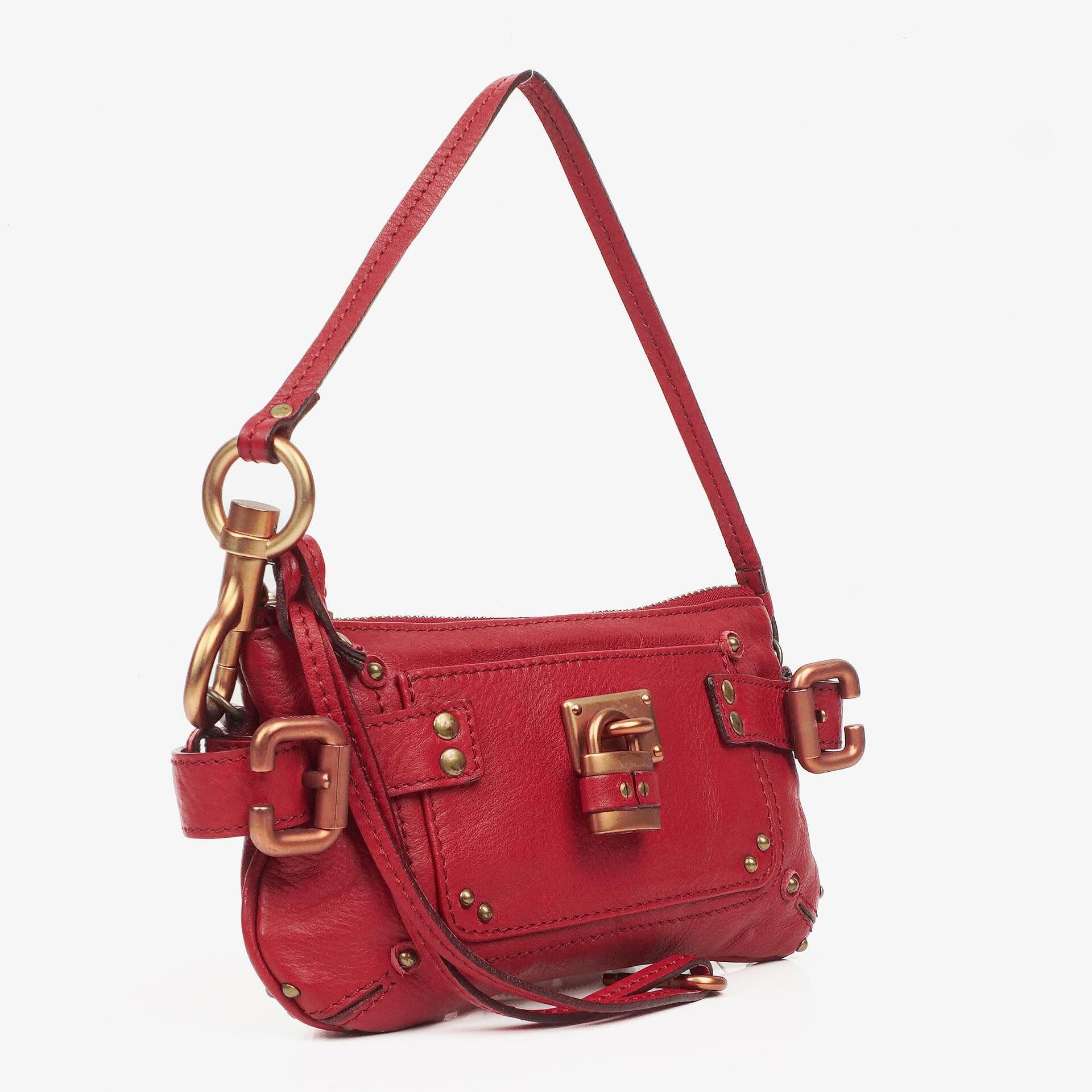 Chloe Red Leather Paddington Pochette Bag