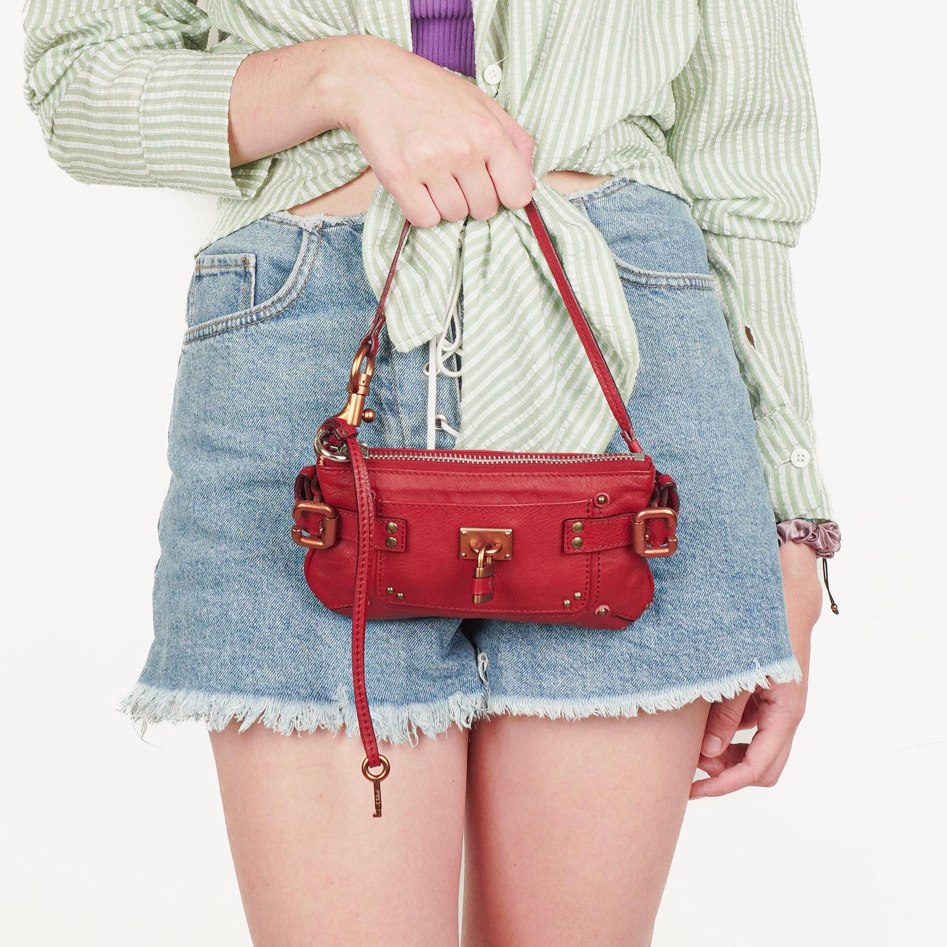 Chloe Red Leather Paddington Pochette Bag