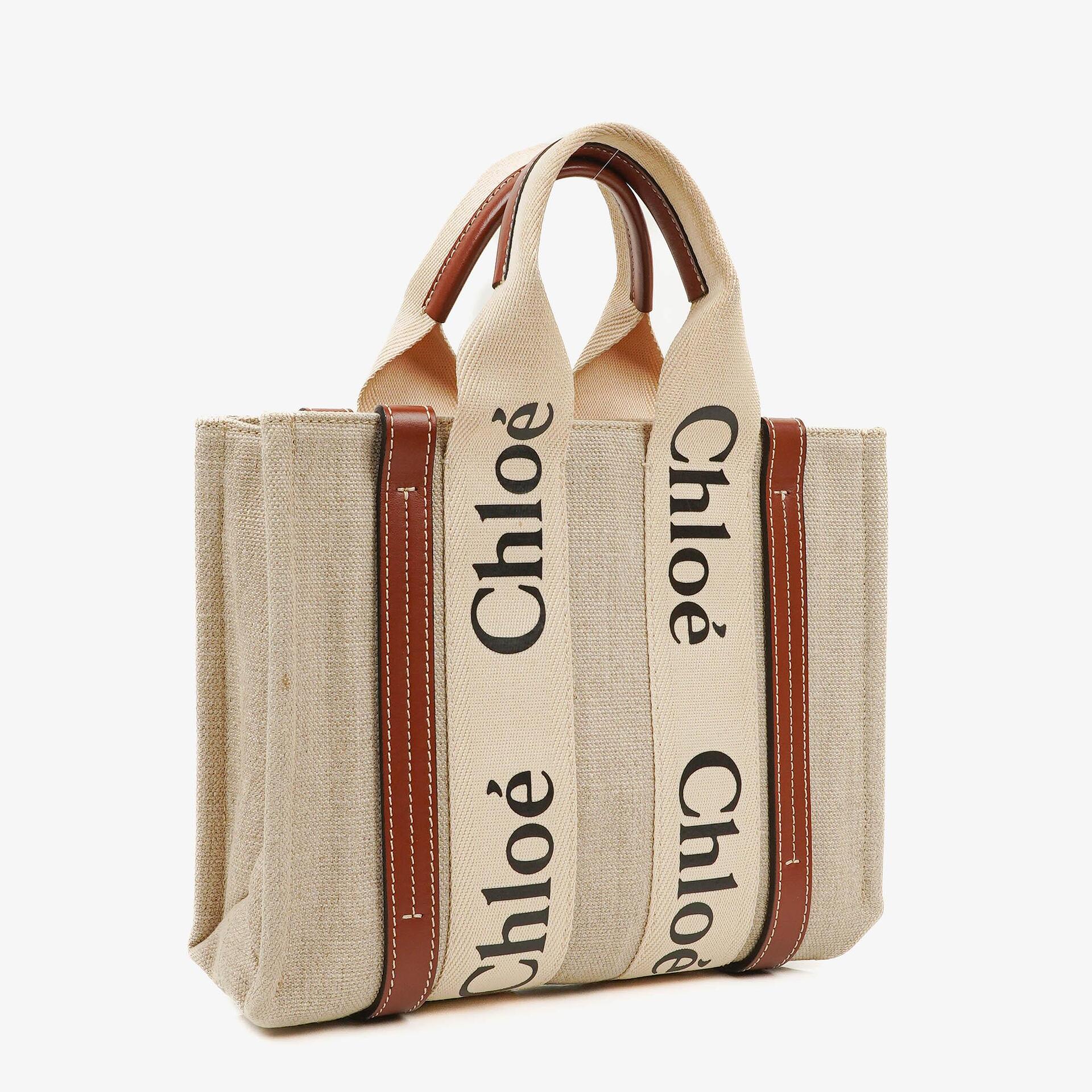 Chloe Small Woody Linen Tote Bag Brown