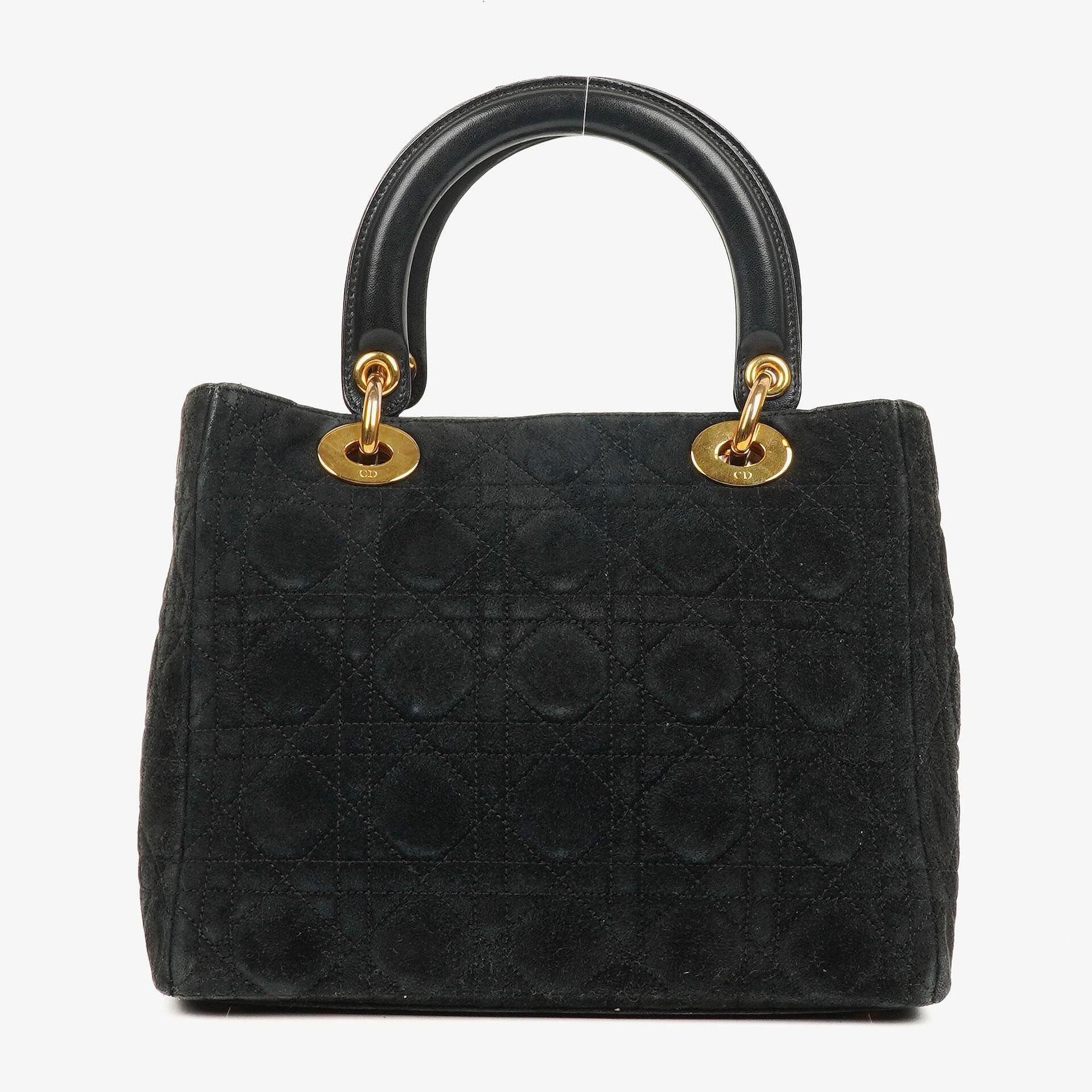 Christian Dior Black Cannage Quilted Suede Leather Lady Dior Bag
