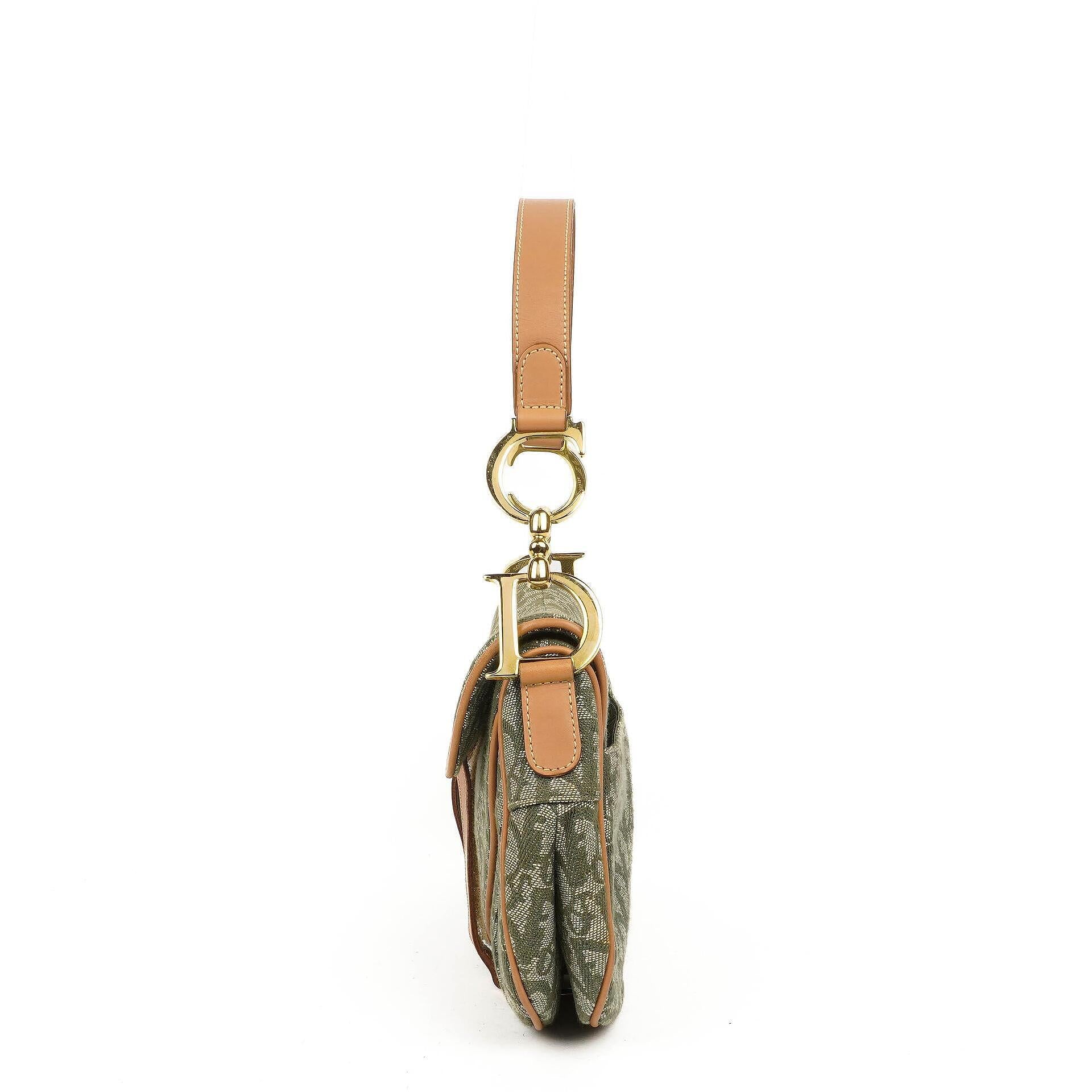 Christian Dior Green Monogram Jacquard Double Saddle Bag