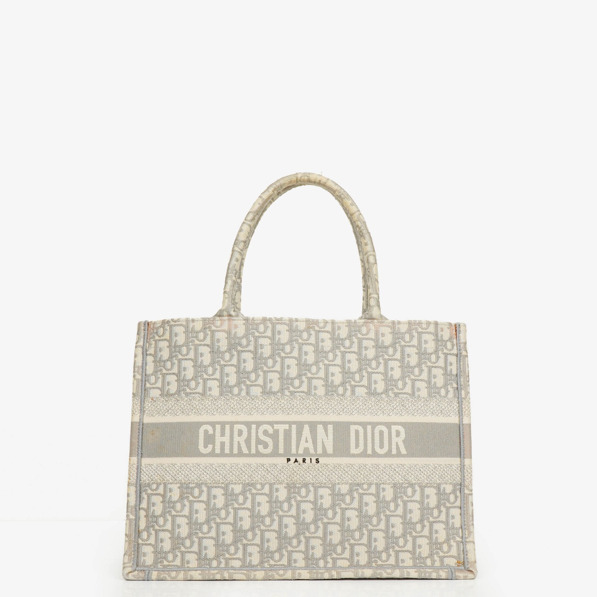 Christian Dior Medium Ecru and Gray Oblique Embroidery Book Tote