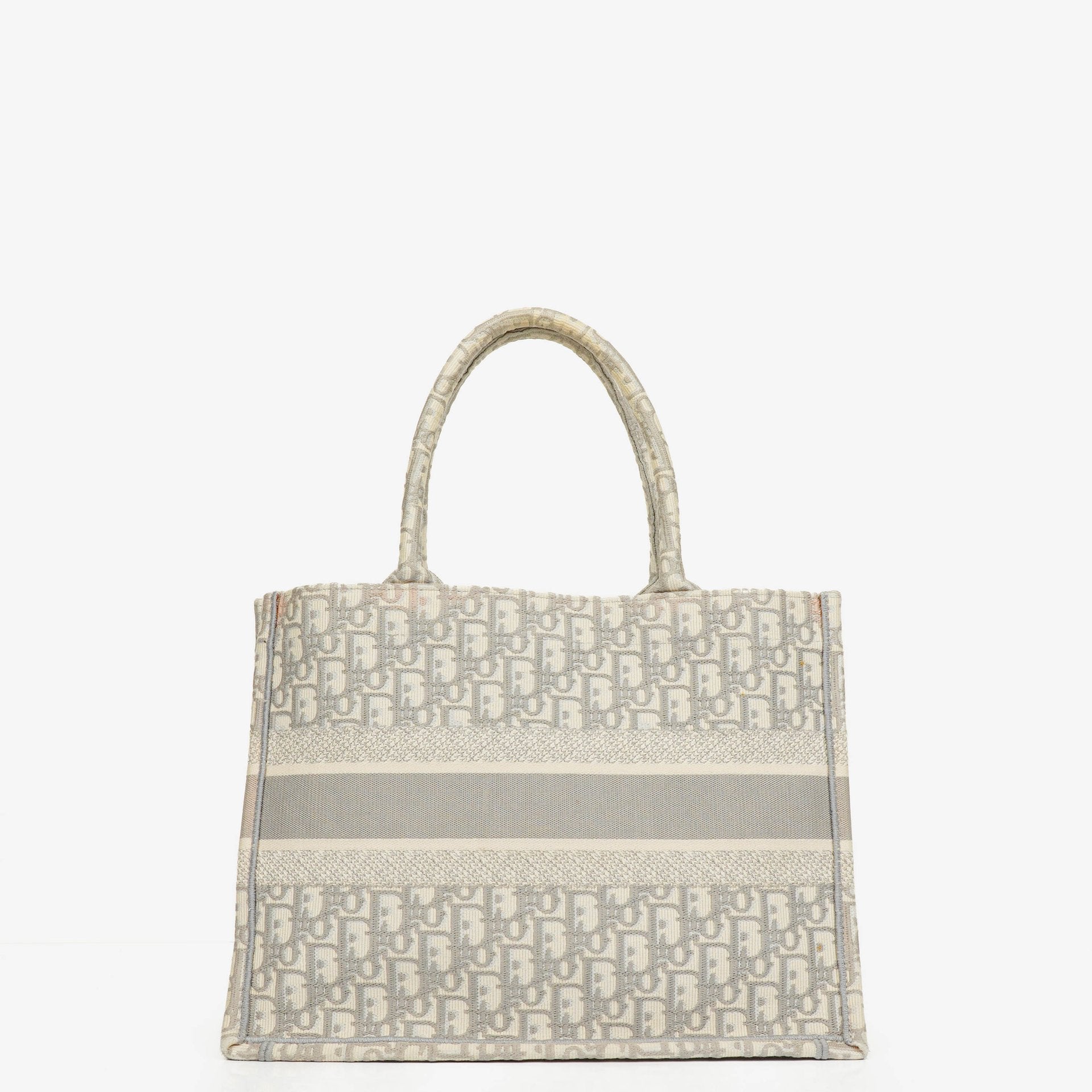 Christian Dior Medium Ecru and Gray Oblique Embroidery Book Tote