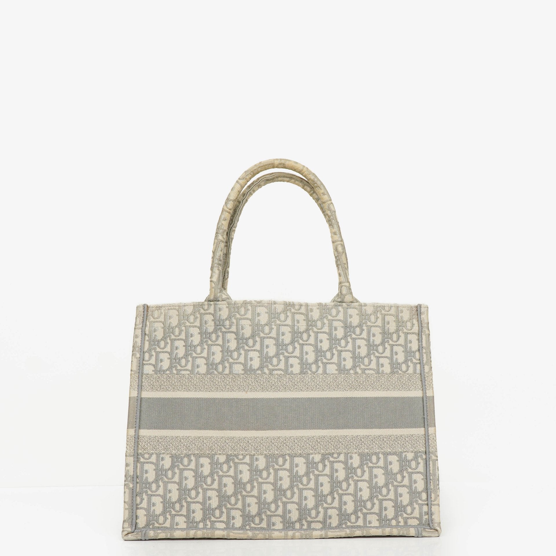 Christian Dior Medium Ecru and Gray Oblique Embroidery Book Tote