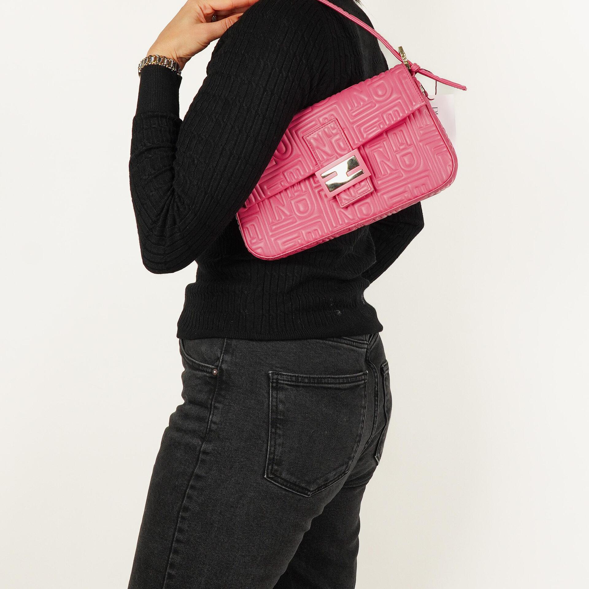 Fendi Baguette Nappa Logo/Fuxia Shoulder Bag