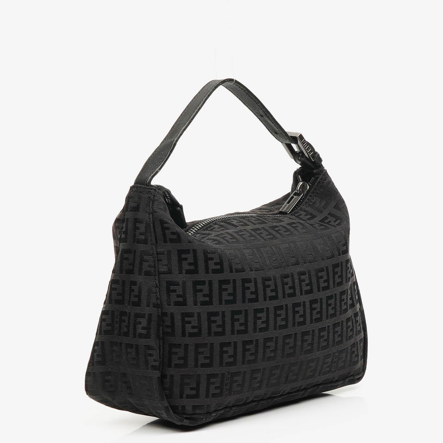 Fendi Baguette Zucchino Black Canvas Handbag