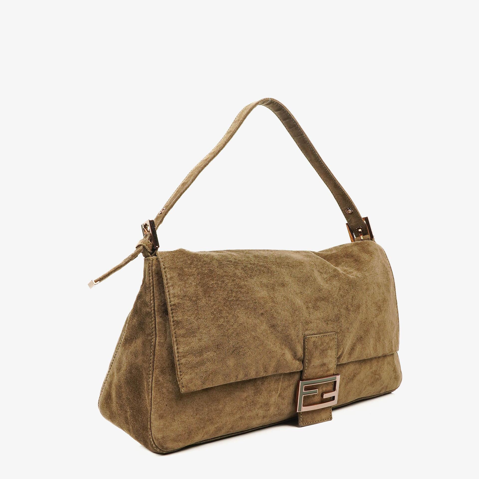 Fendi Large Mama Baguette Suede Shoulder Bag