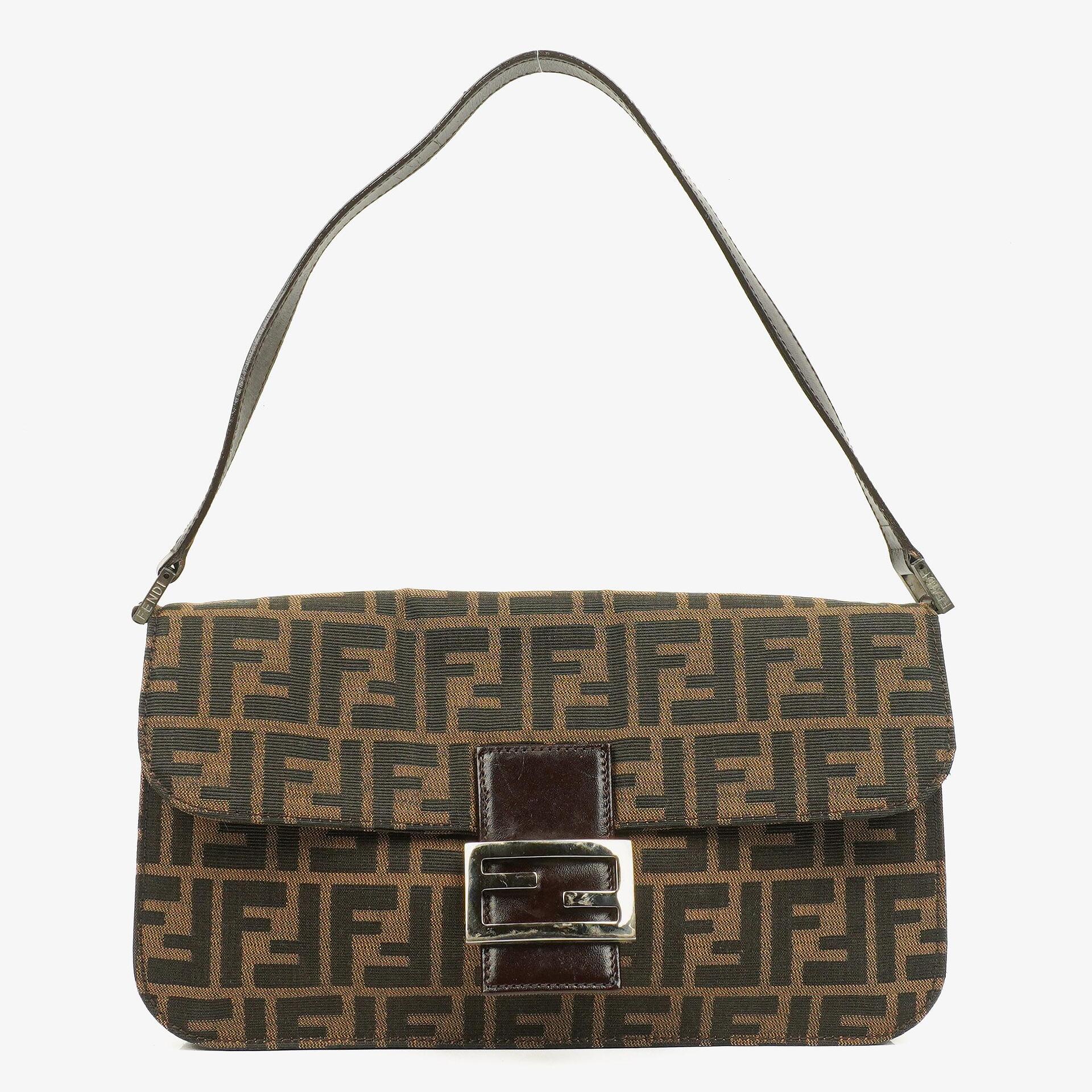 Fendi Zucca Canvas Baguette Tobbaco Shoulder Bag