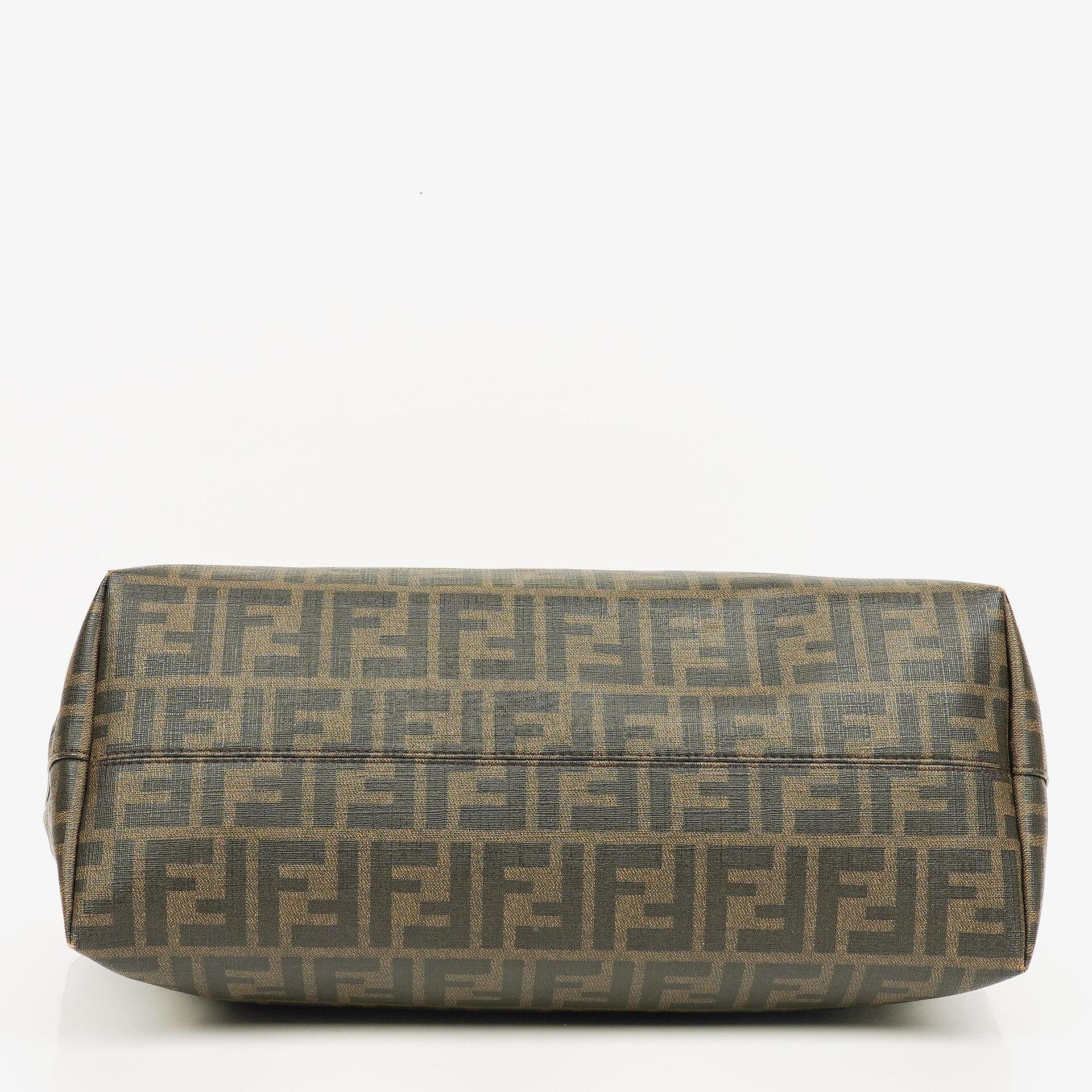 Fendi Zucca Coated Canvas and Patent Leather Tobacco/Black Baguette Print Roll Shopper Tote