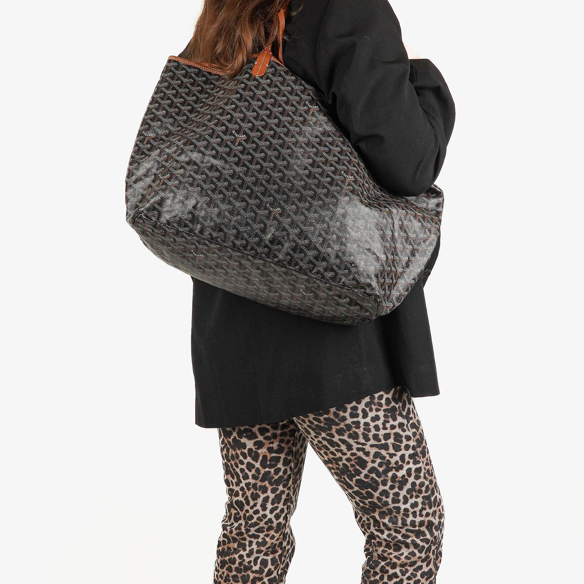 Goyard Saint Louis Black Chevron Print Coated Canvas Tote Bag