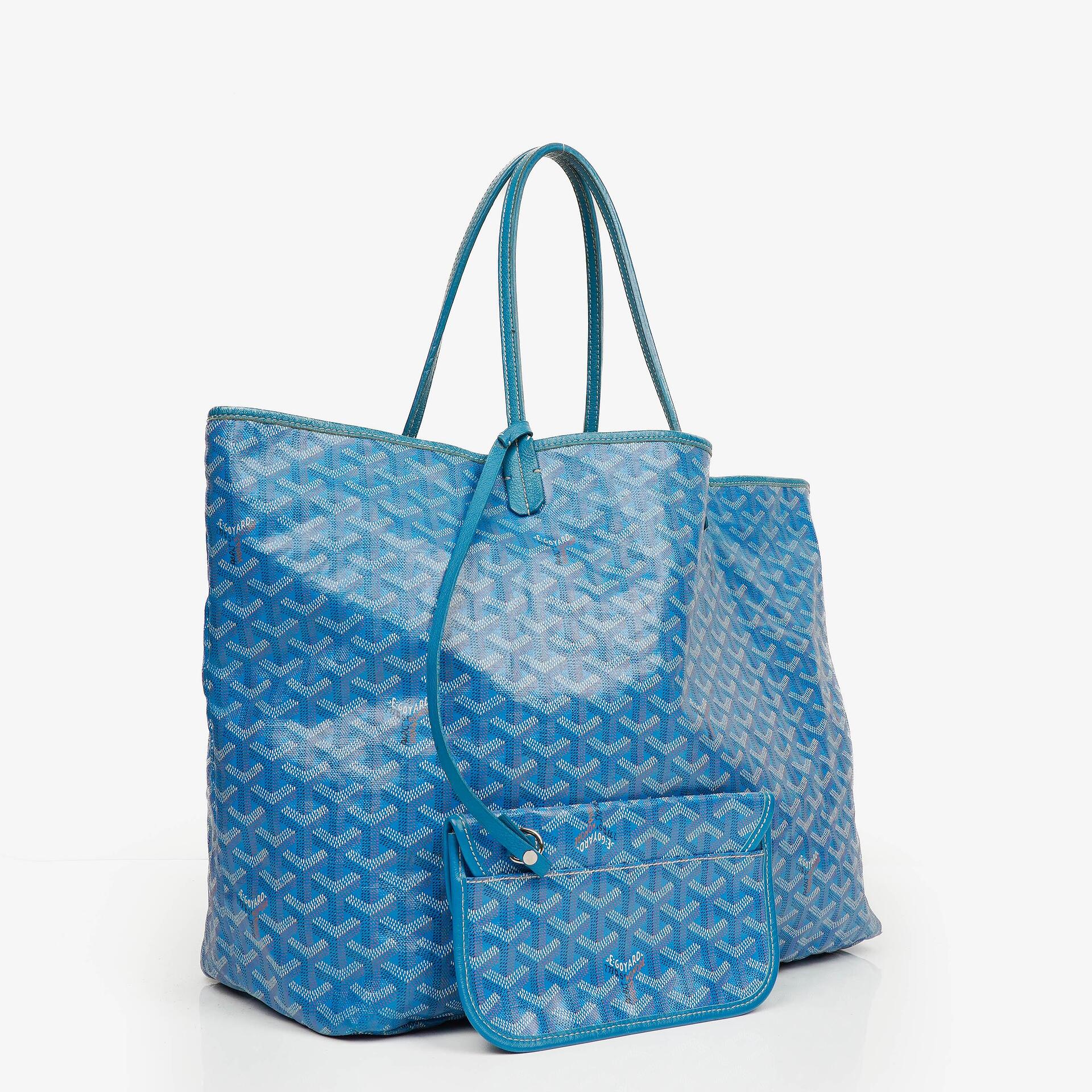 Goyard Saint Louis GM Blue Chevron Print Coated Canvas Tote Bag