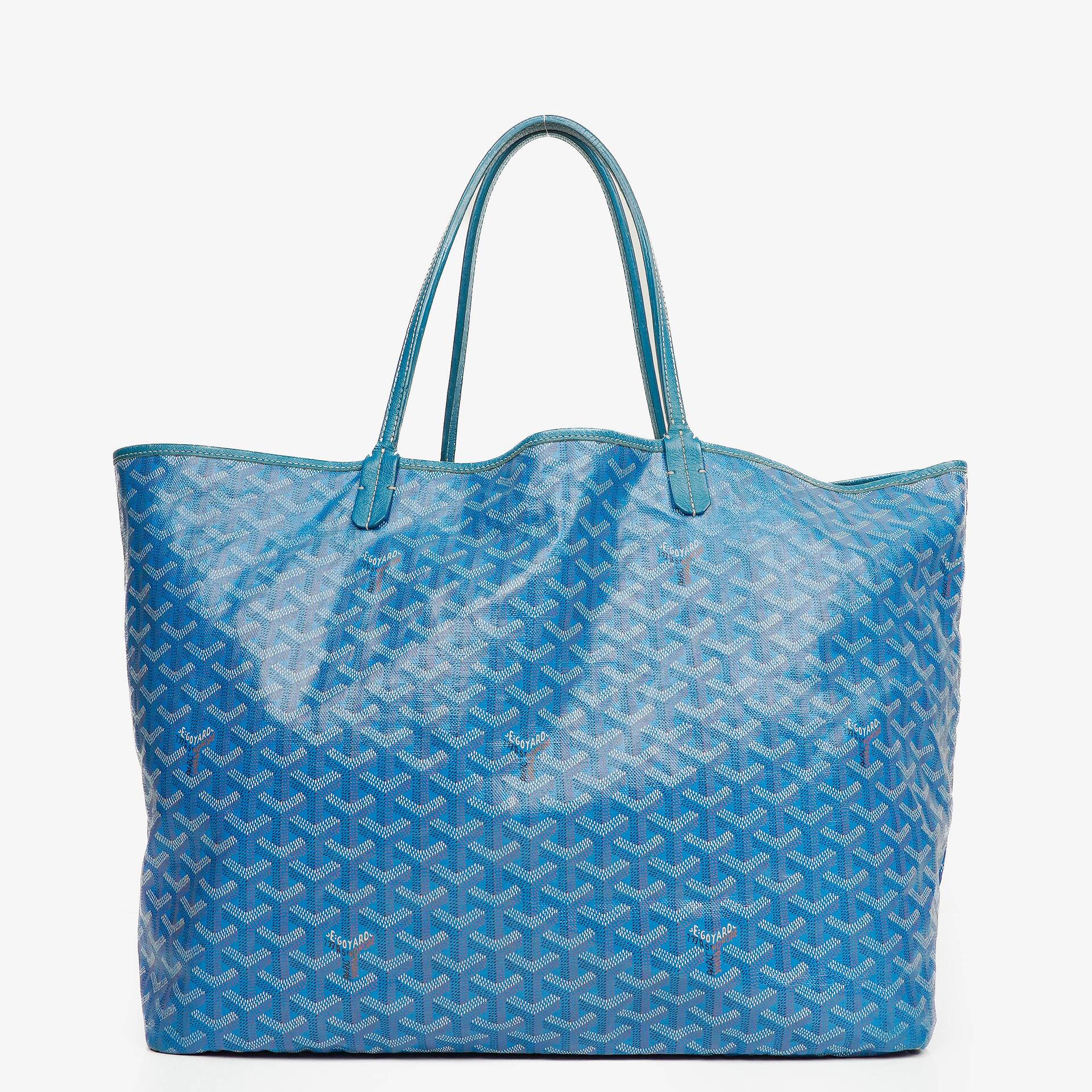 Goyard Saint Louis GM Blue Chevron Print Coated Canvas Tote Bag