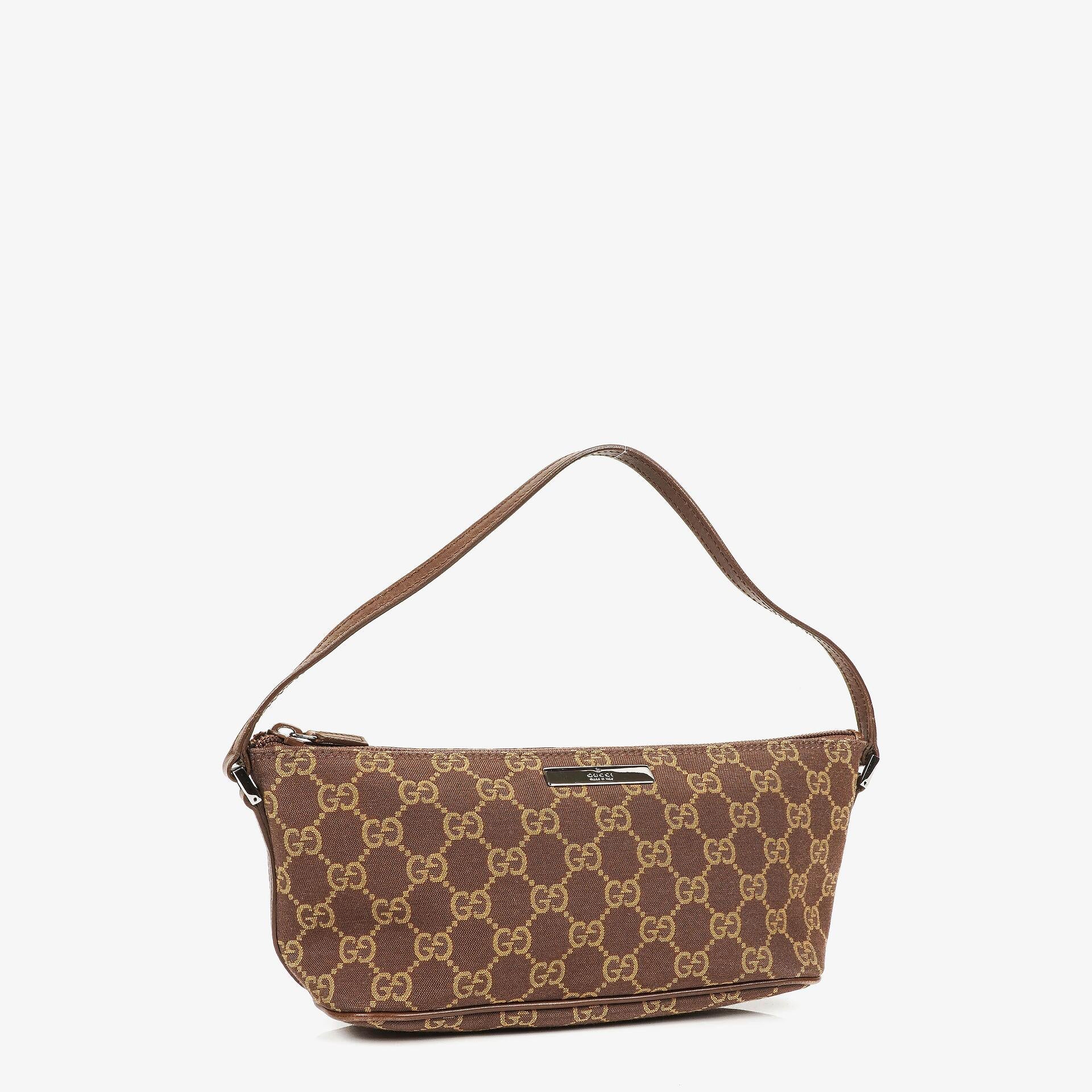 Gucci Baguette Pochette Boat Brown GG Monogram Bag