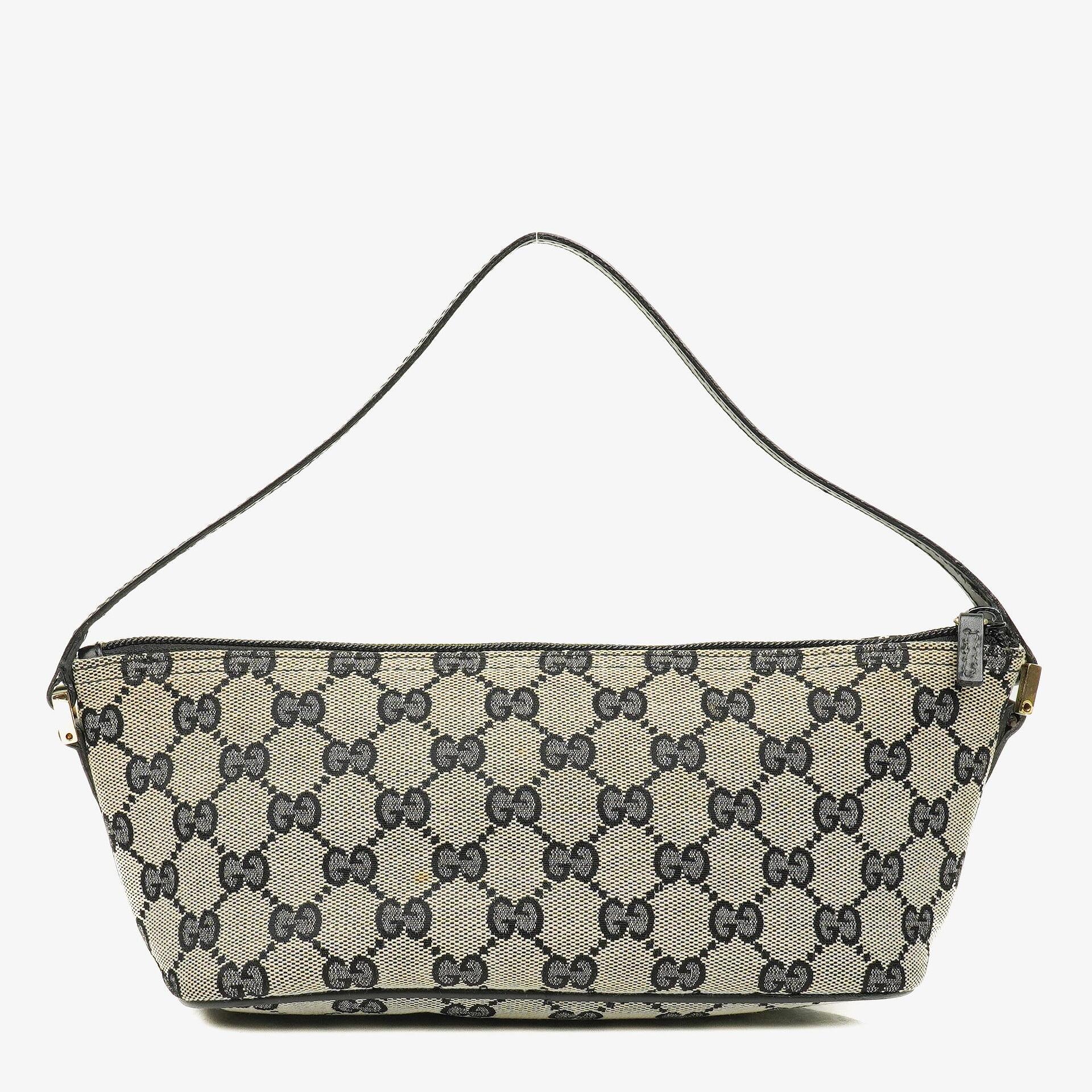 Gucci Baguette Pochette Boat Grey GG Monogram Bag