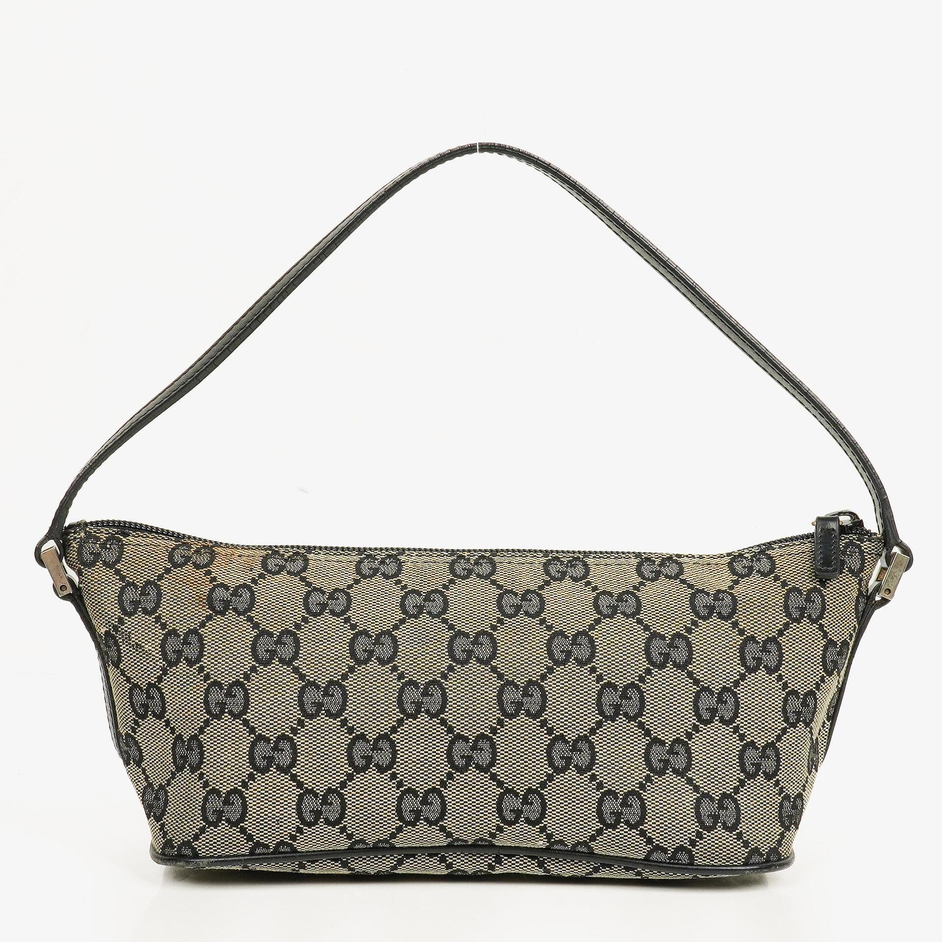 Gucci Baguette Pochette Boat Grey/Black GG Monogram Bag