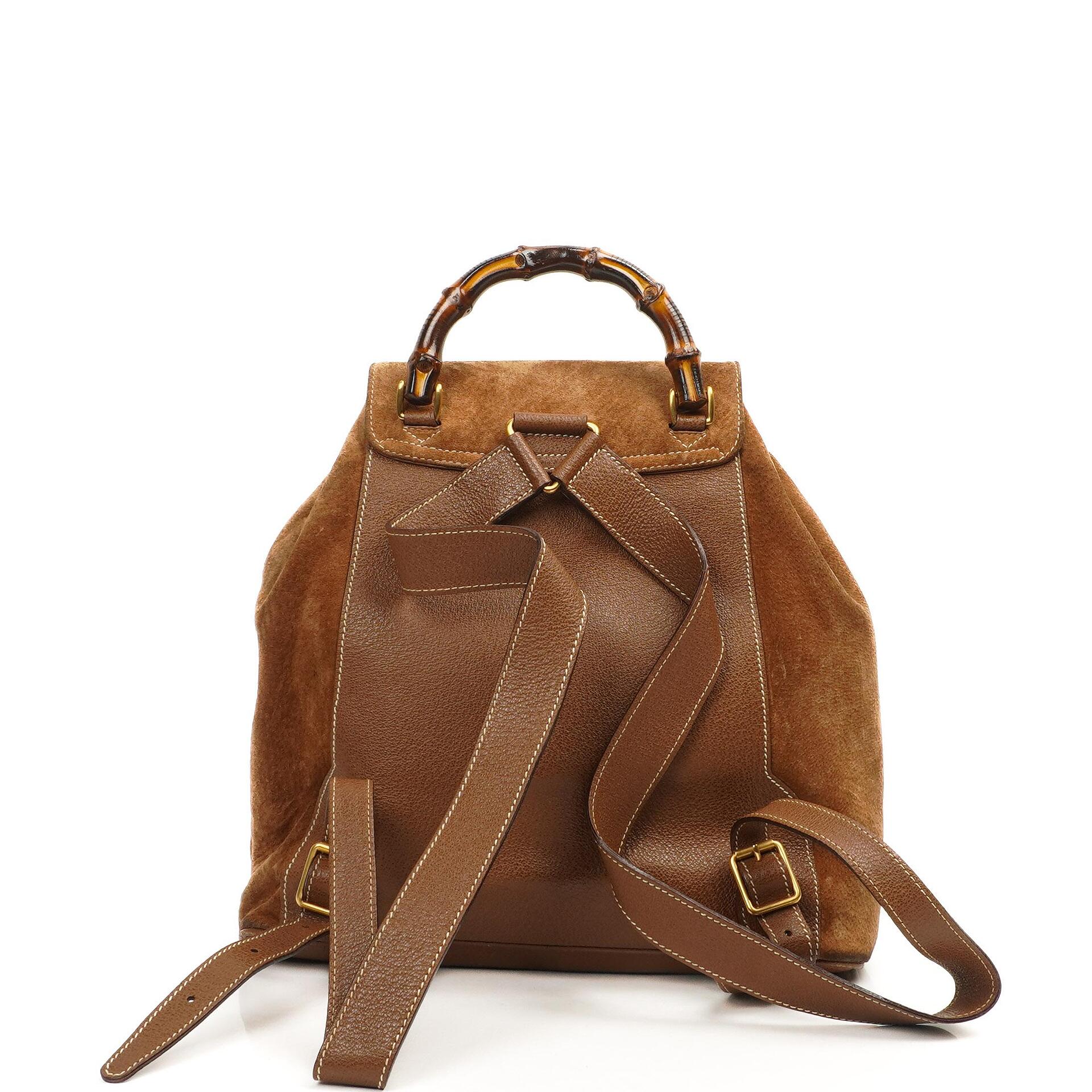 Gucci Bamboo Backpack Brown Suede And Leather