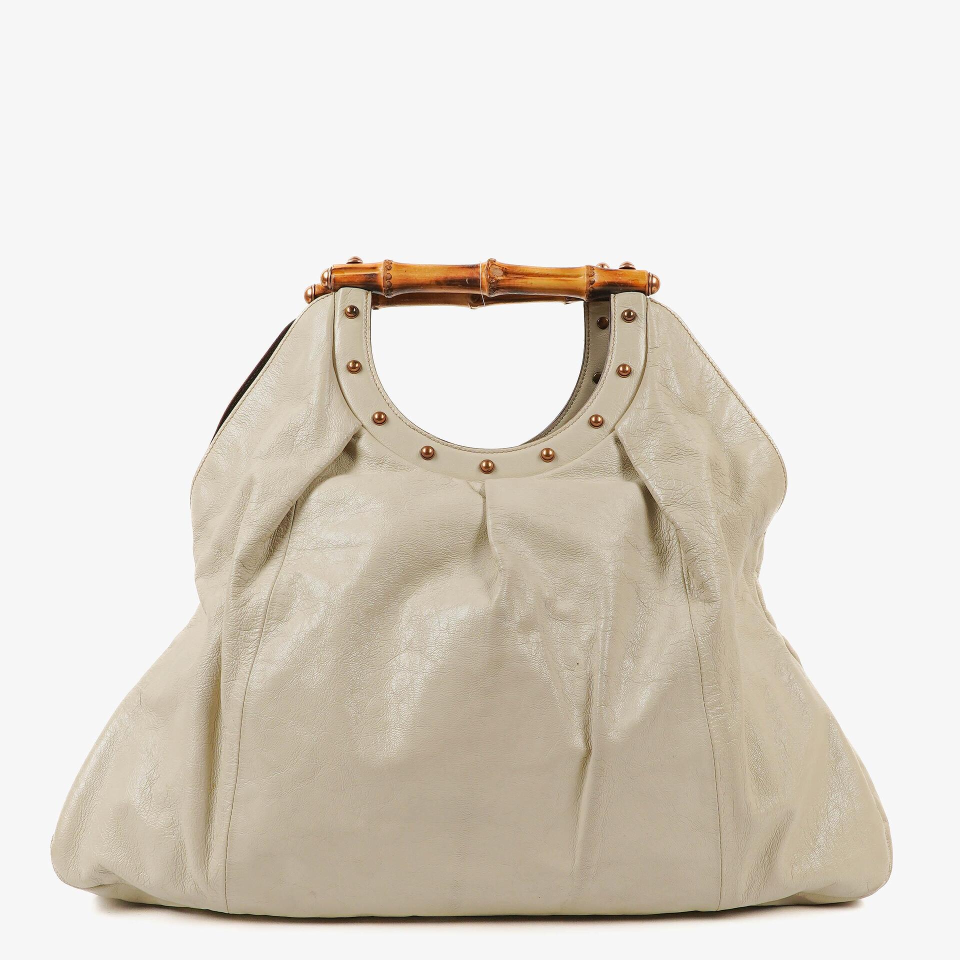 Gucci Bamboo Handle Large Neutral Calfskin Studded Tote Bag
