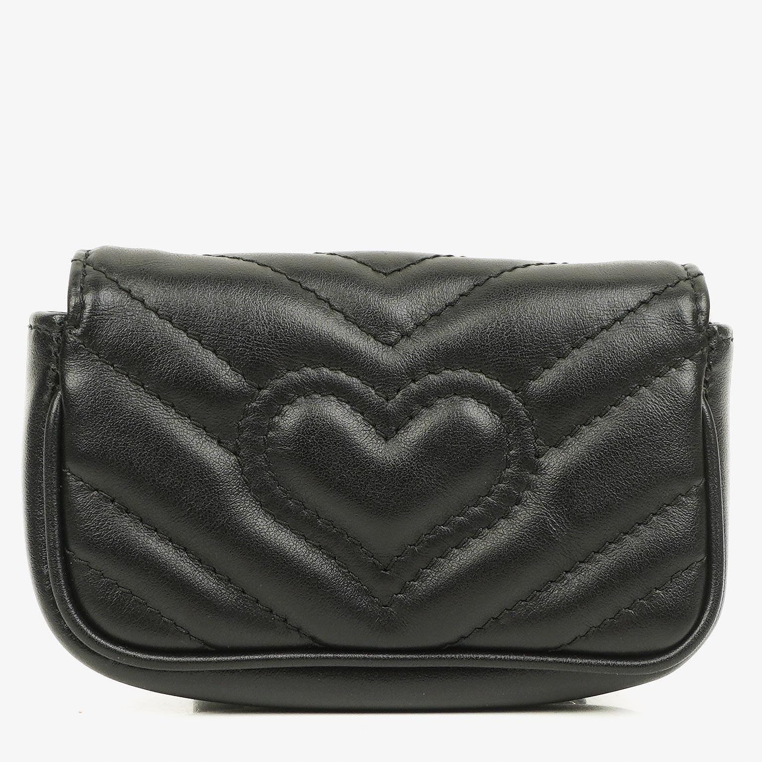Gucci Black Calfskin Matelasse GG Marmont 2.0 Coin Purse On A Chain