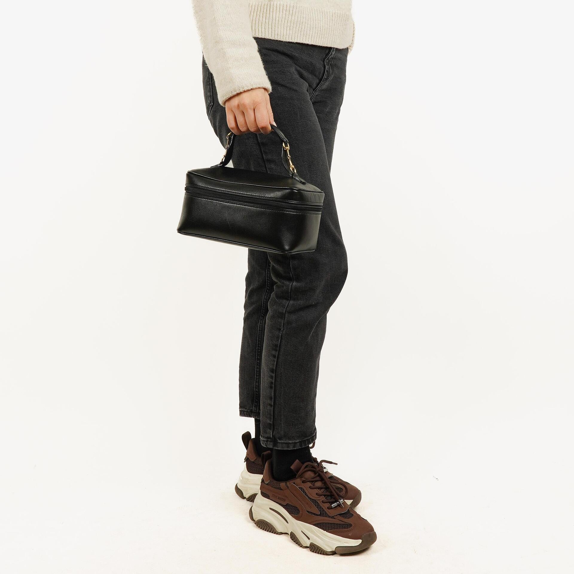 Gucci Black Leather Horsebit Vanity Bag