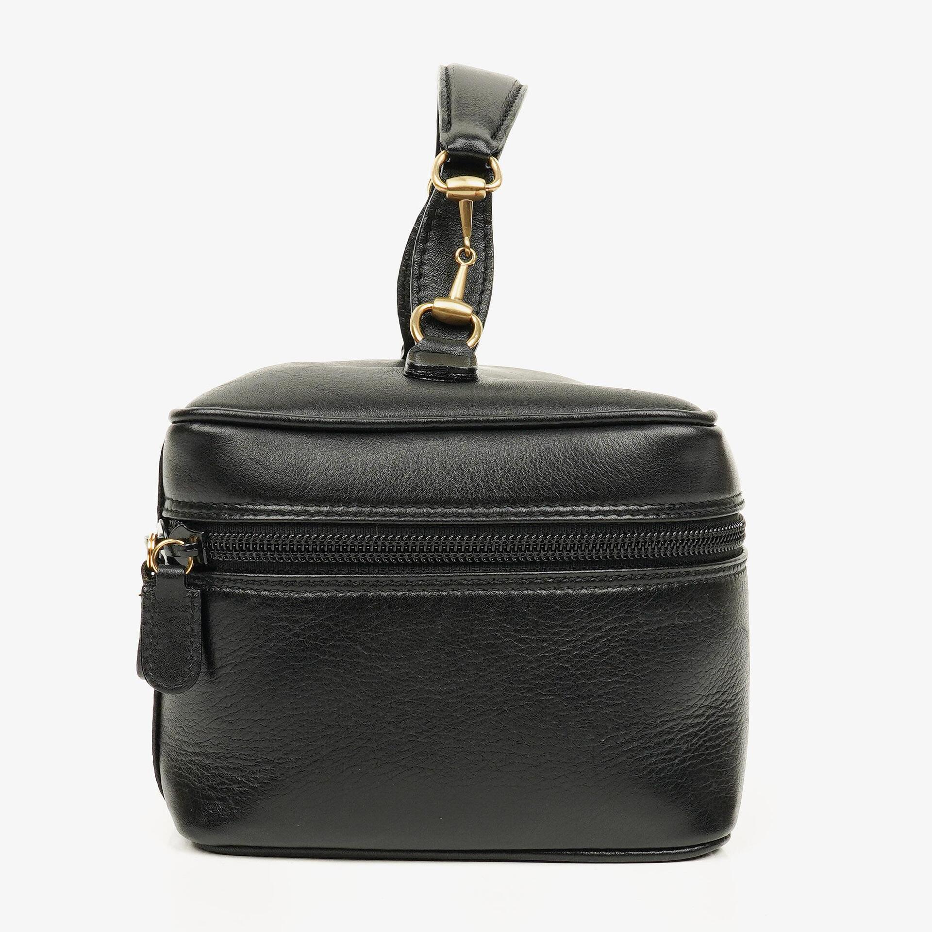 Gucci Black Leather Horsebit Vanity Bag