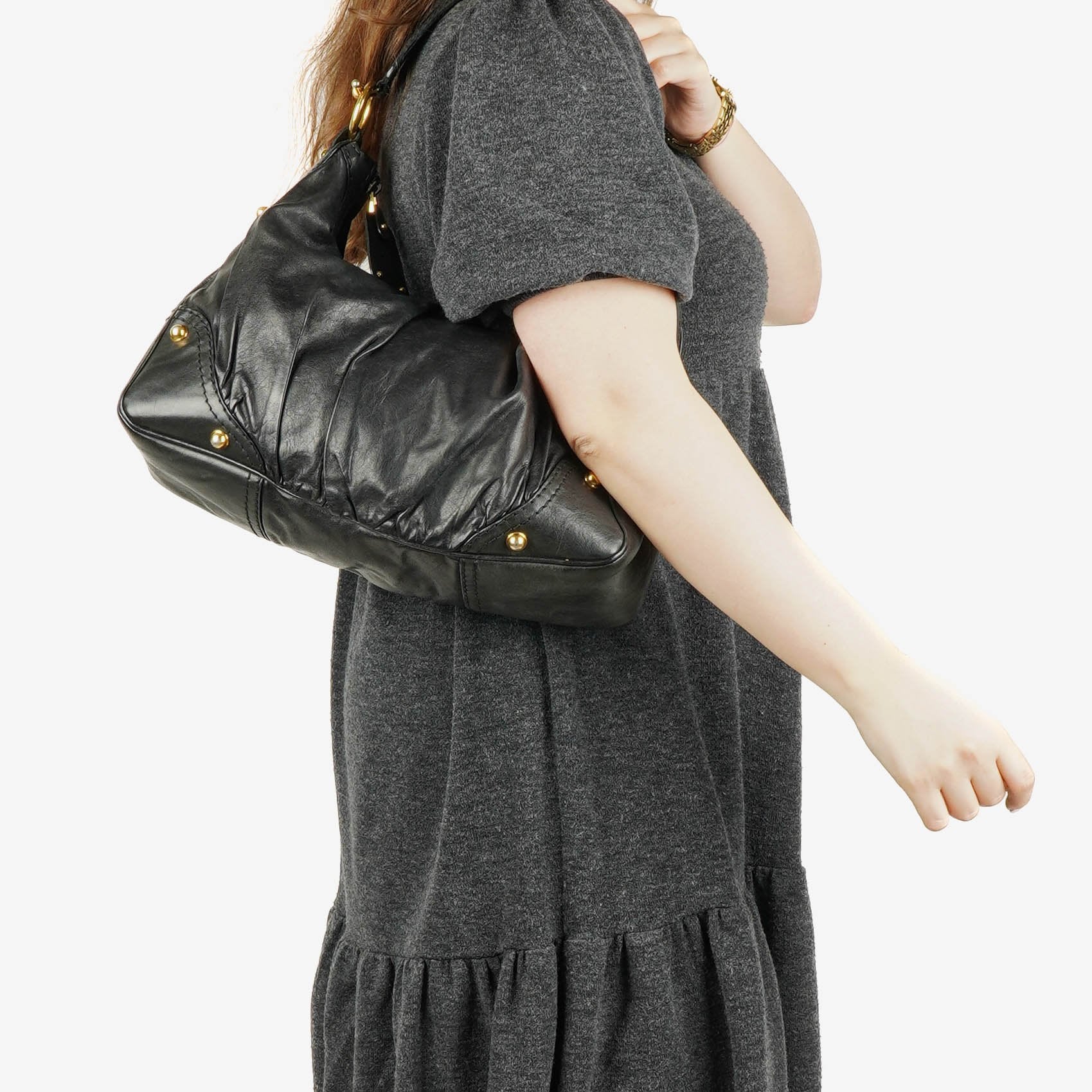 Gucci Black Leather Medium Jockey Hobo Bag