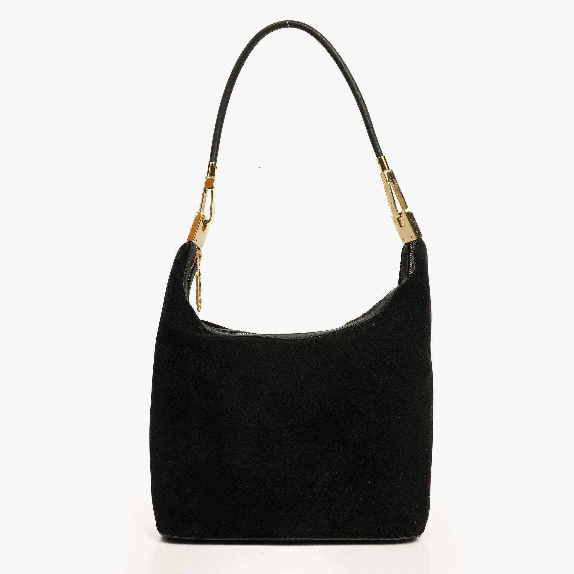 Gucci Black Suede And Leather Shoulder Hobo Bag
