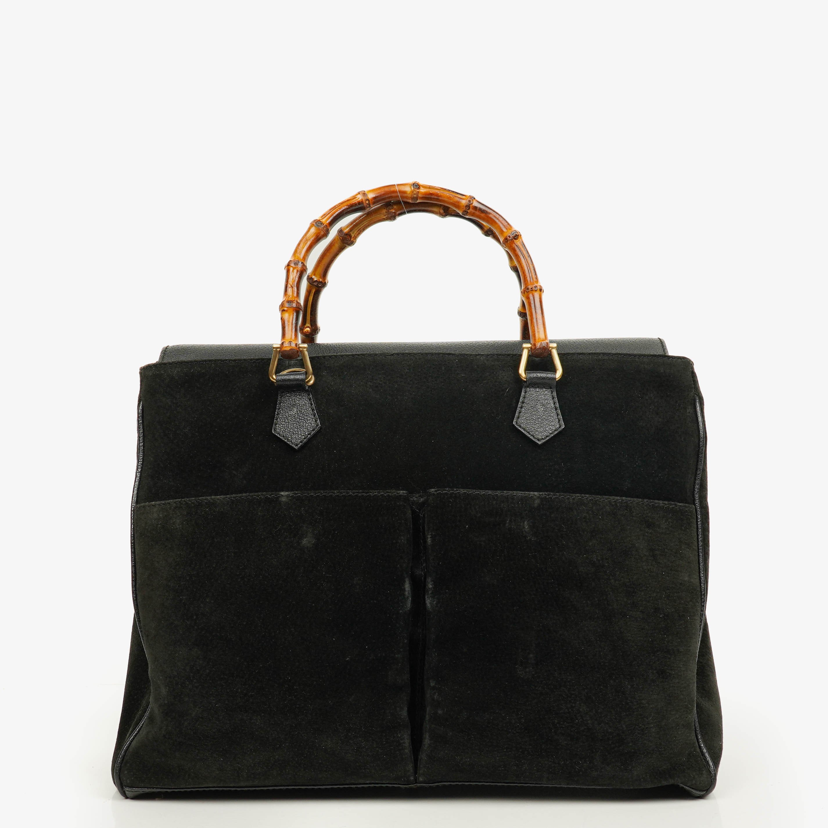 Gucci Black Vintage Suede Bamboo Tote
