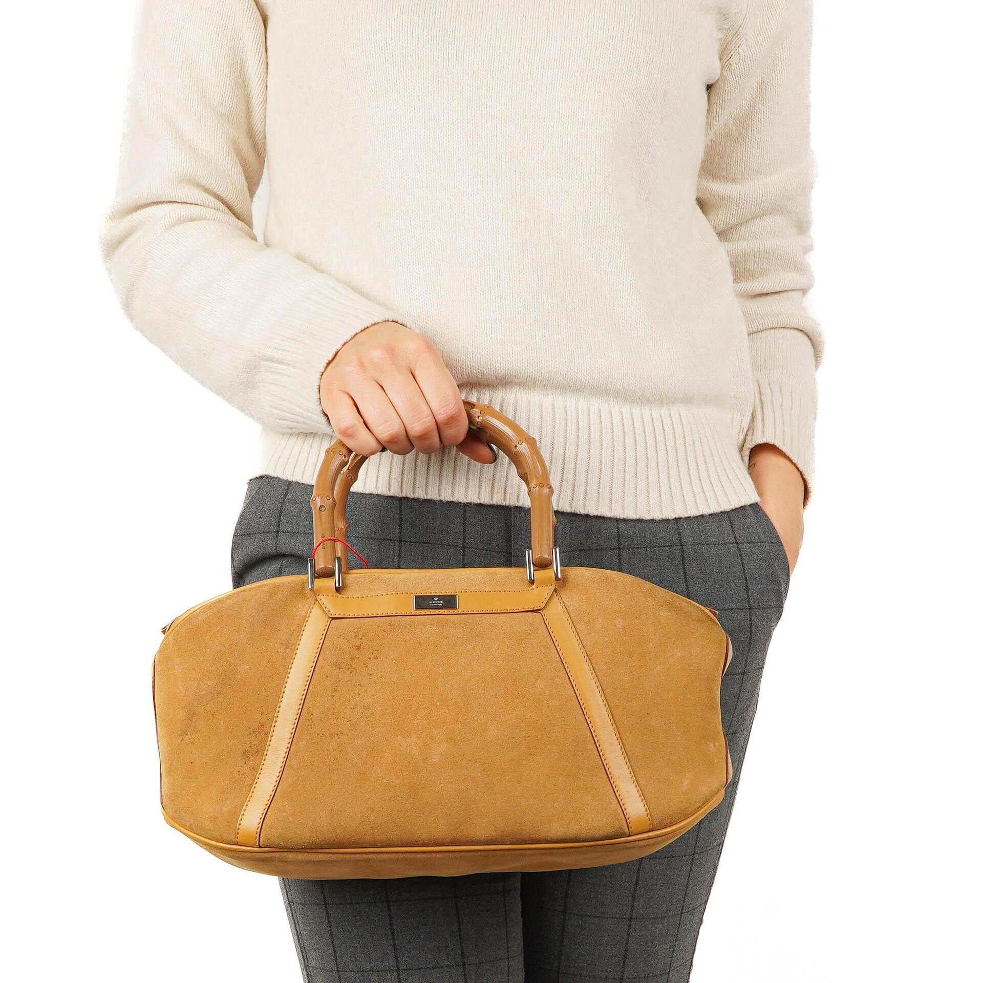 Gucci Brown Suede and Leather Bamboo Top Handle