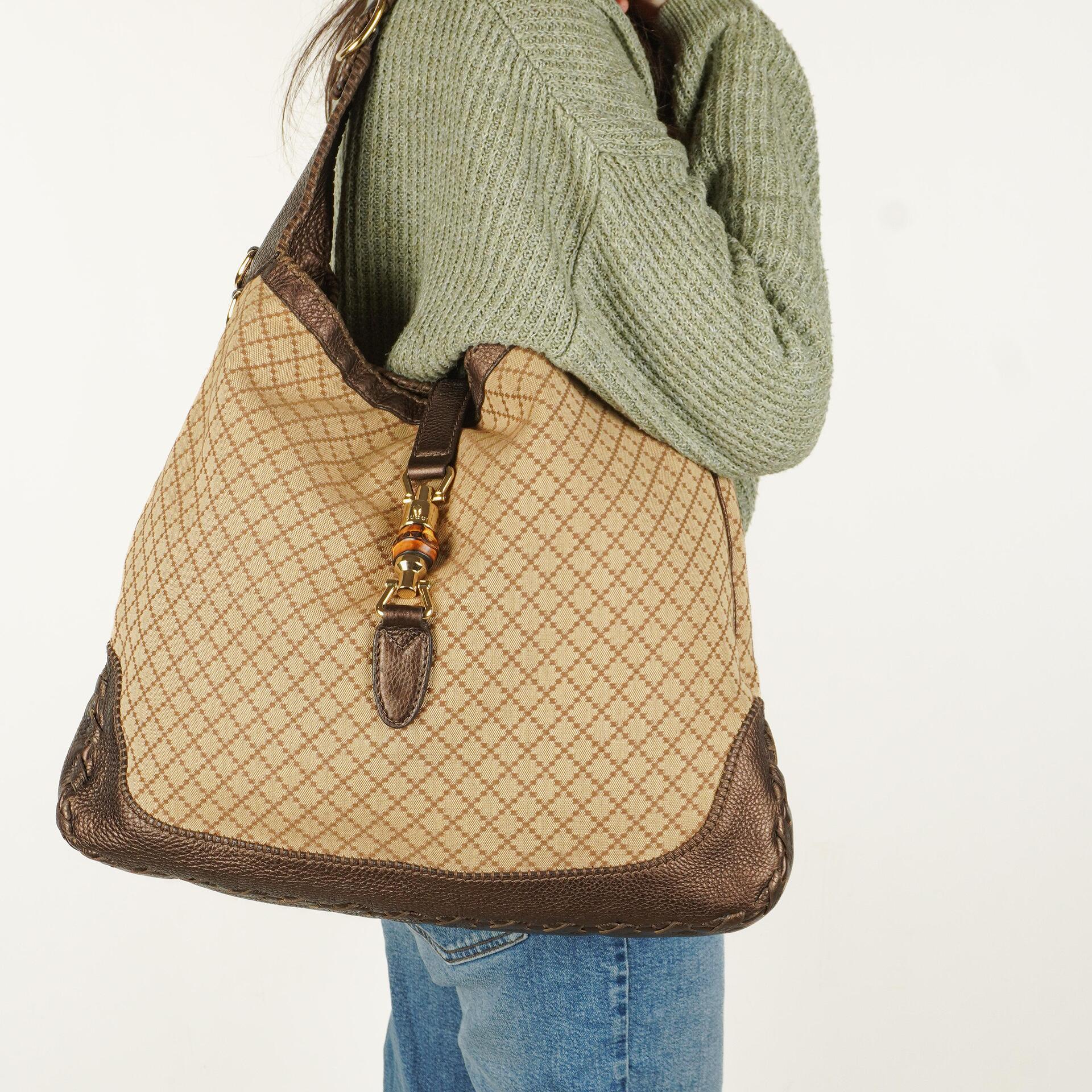 Gucci Brown/Light Beige Diamante Large New Jackie Hobo Bag