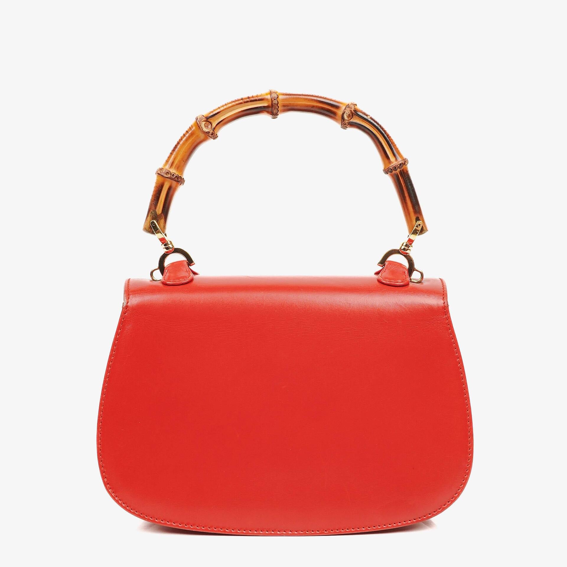 Gucci Convertible Bamboo Top Handle Red Leather Bag