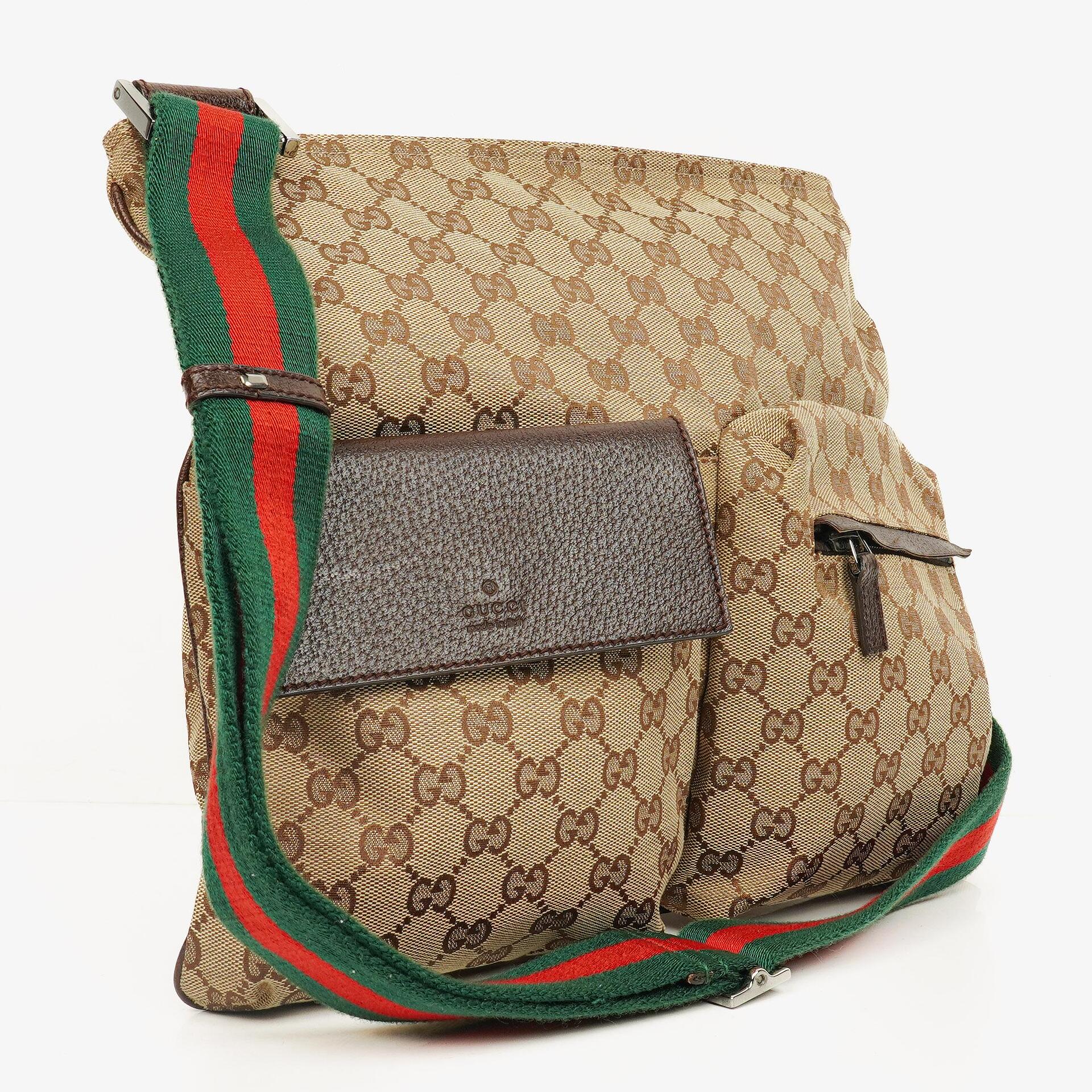 Gucci GG Canvas Double Pocket Web Messenger Bag
